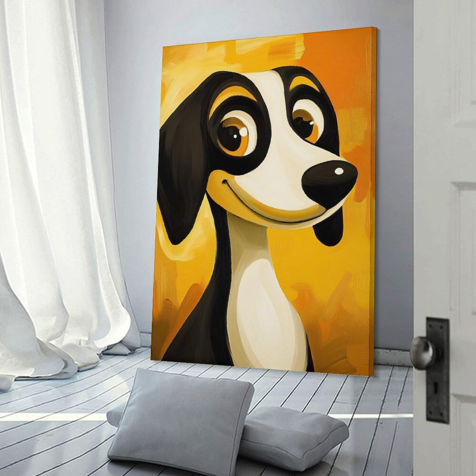 Junmoney Smiling Cartoon Dog Wall Picture Print 20x30inch(50x75cm), for Corridors, Hallways Or Apartment Entries, Decorative Canvas Styling for Entry Areas