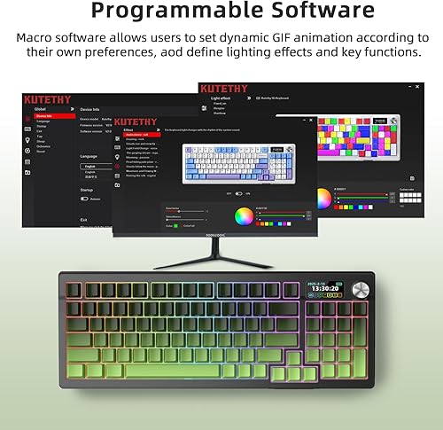 Miniatura 3 de KUTETHY KY95 - Teclado mecánico inalámbrico 98%, pantalla LCD y perilla, trimodo BT5.02.4GHzUSB-C intercambiable en caliente, interruptores Kailh