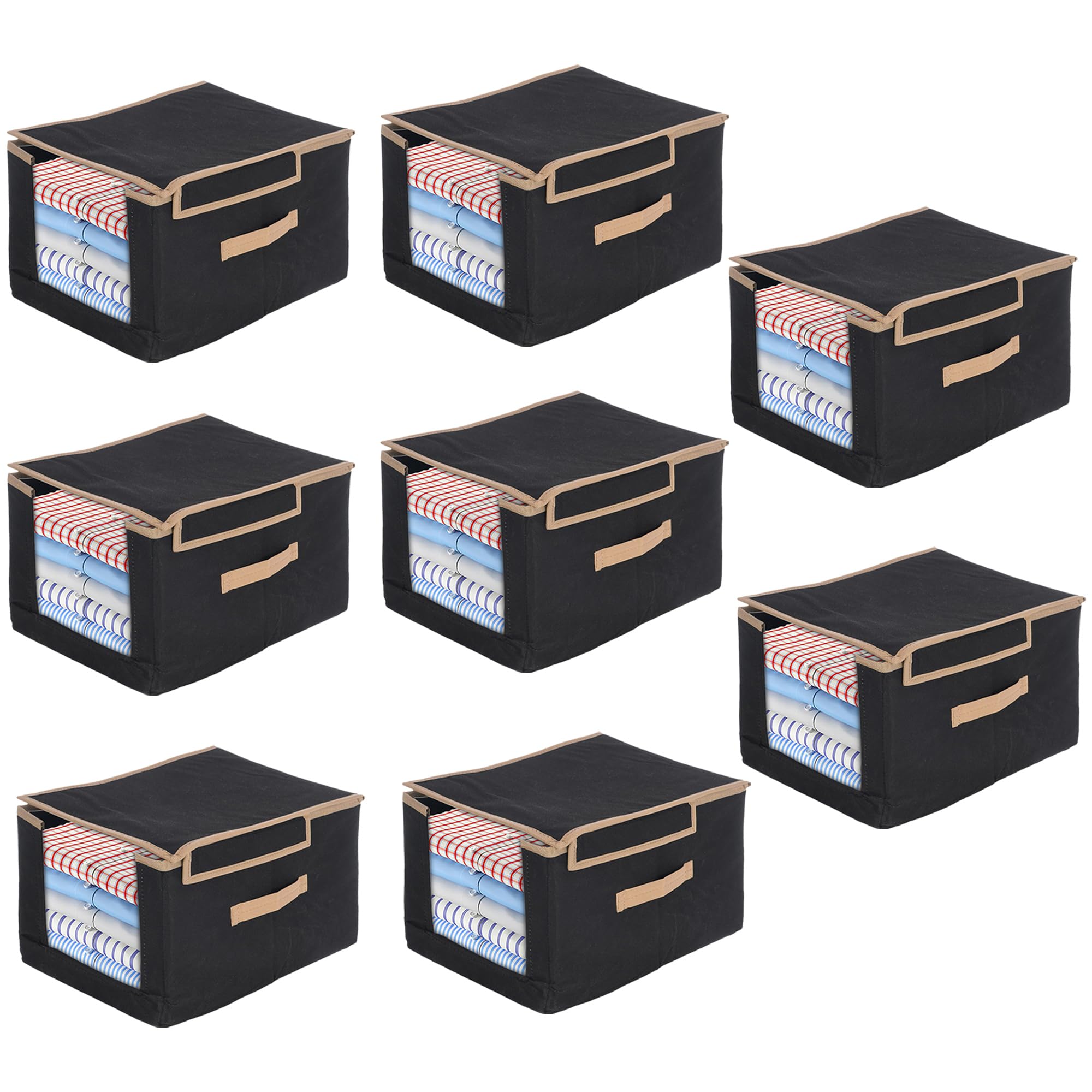 Kuber Industries Pack of 8 Non-Woven Cloth Stacker Wardrobe Organizer/Bin With Carrying Handle & Lid (Black) (B0D48V2PF1) Amazon Price History, Amazon Price Tracker