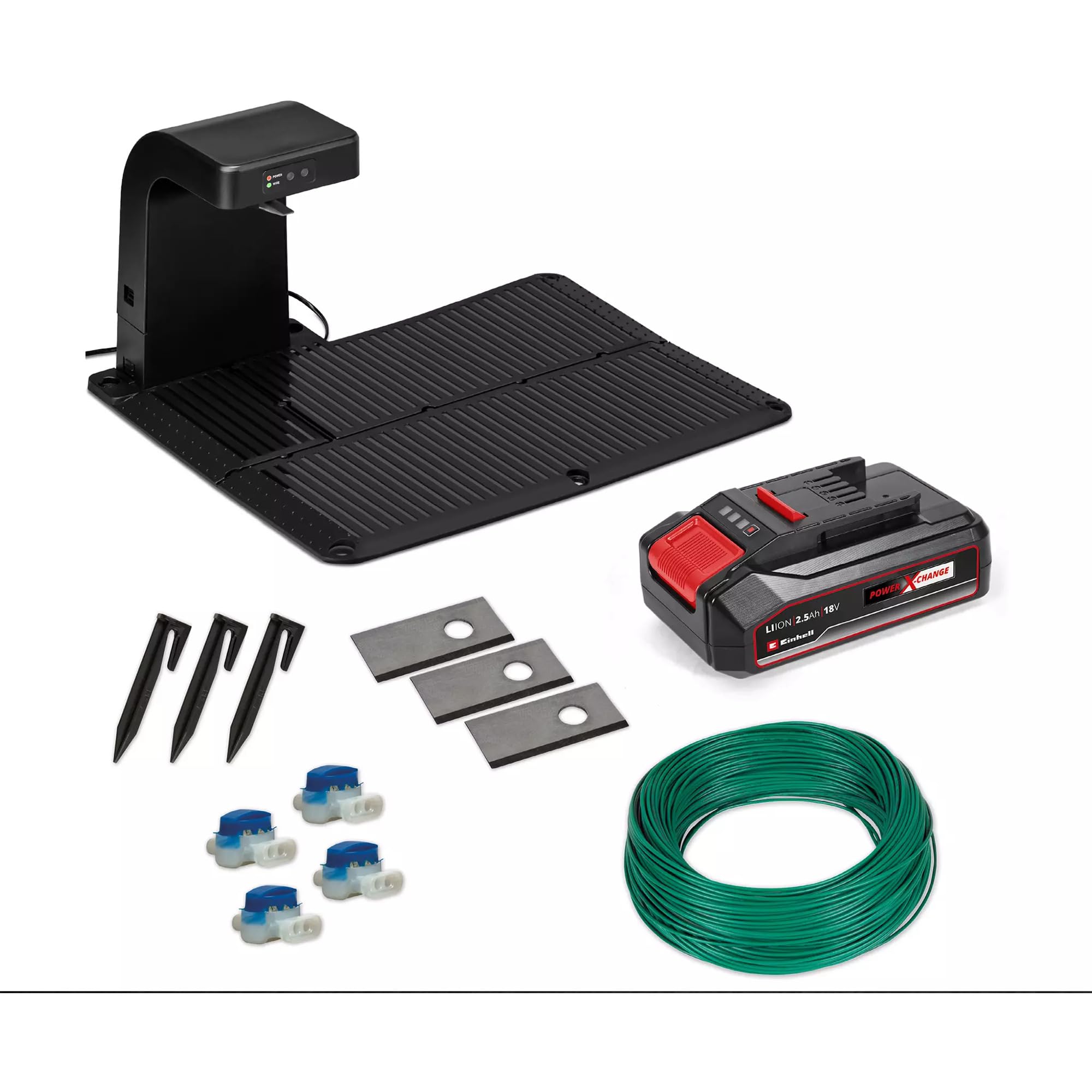 Einhell FREELEXO 500 Power X-Change robot kosiarka (18 V, sterowana aplikacją), IPX5, aktualizacje Over-the-Air (OTA) przez WiFi, z materiałem instalacyjnym do 500 m² i akumulatorem 2,5 Ah Plus)