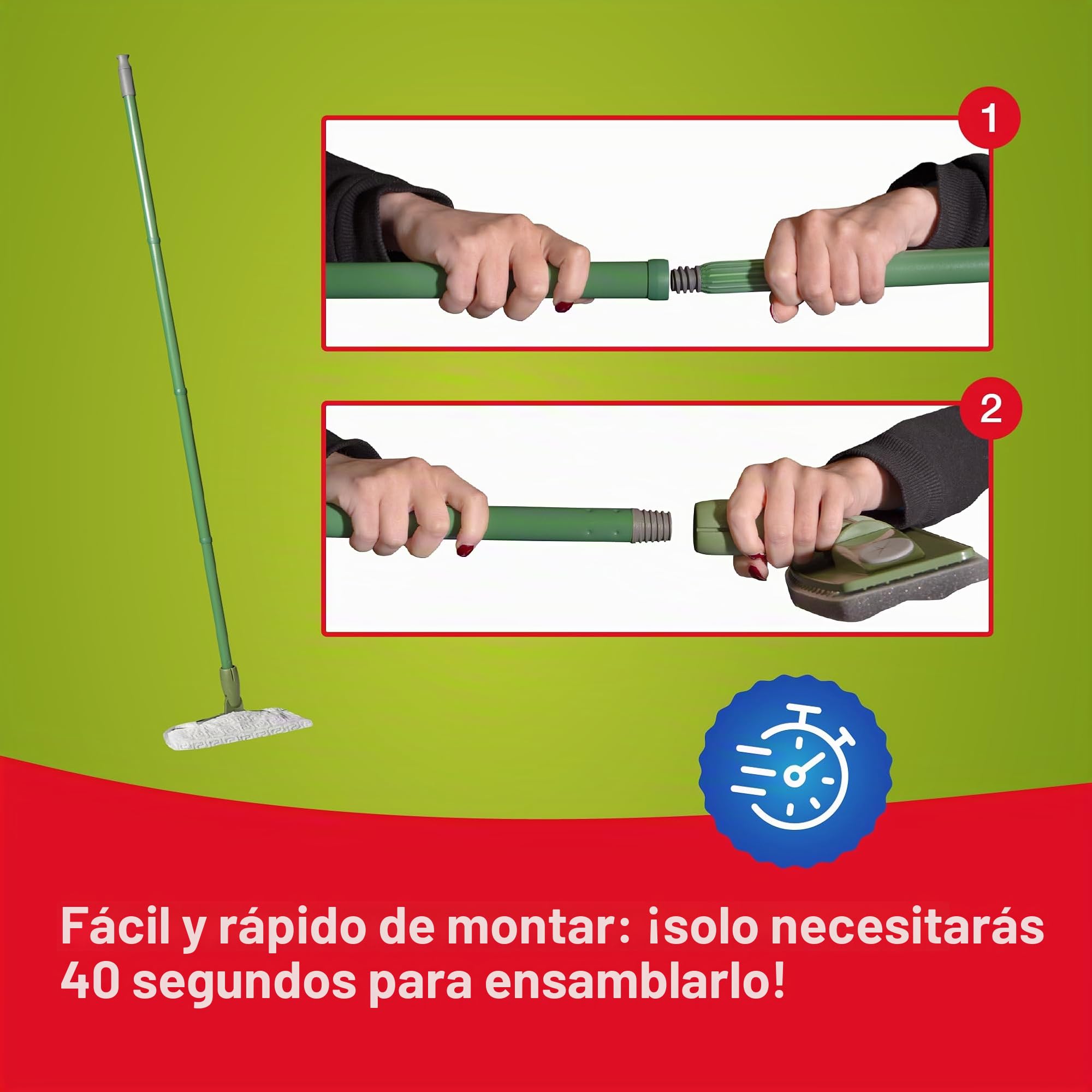 Tonkita Kit atrapapolvo con 10 repuestos, 1 Escoba con 10 paños para Suelo y Muebles, Mango Modular