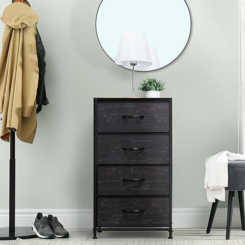 Miniatura 2 de LIANTRAL Cómoda con 4 cajones, cómoda de tela para dormitorio, cómoda pequeña, marco de acero resistente y parte superior de madera, cajones de