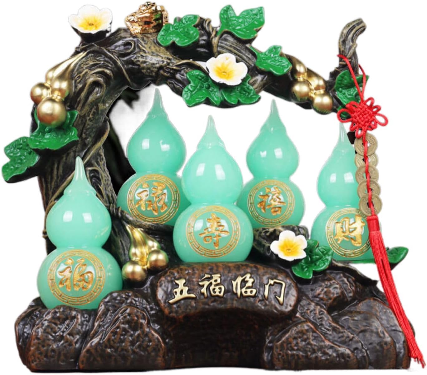 入户玄关客厅电视柜酒柜五福临门葫芦 Pure Copper Gourd Retro Home Decor Tabletop 招财开业摆件 Feng Shui Figurine Home Office Decor Chinese Gifts 工艺品家居饰品 9103