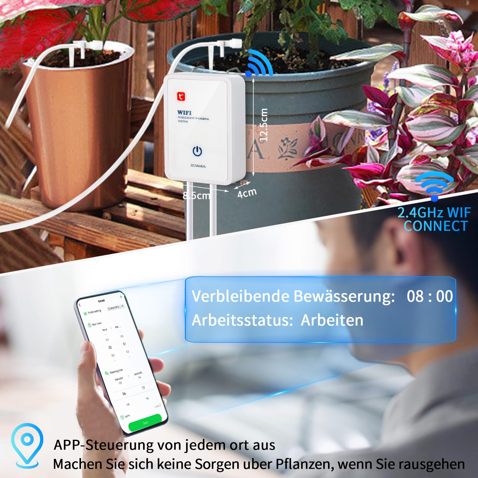 GuKKK WiFi automatyczny system nawadniania, zestaw do nawadniania kropelkowego sterowany za pomocą aplikacji, system nawadniania ogrodu, automatyczny/manualny, tryb Smart do roślin doniczkowych