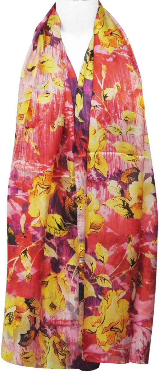 allydrew Luxurious 100% Charmeuse Silk Long Scarf, Golden Bloom Pink