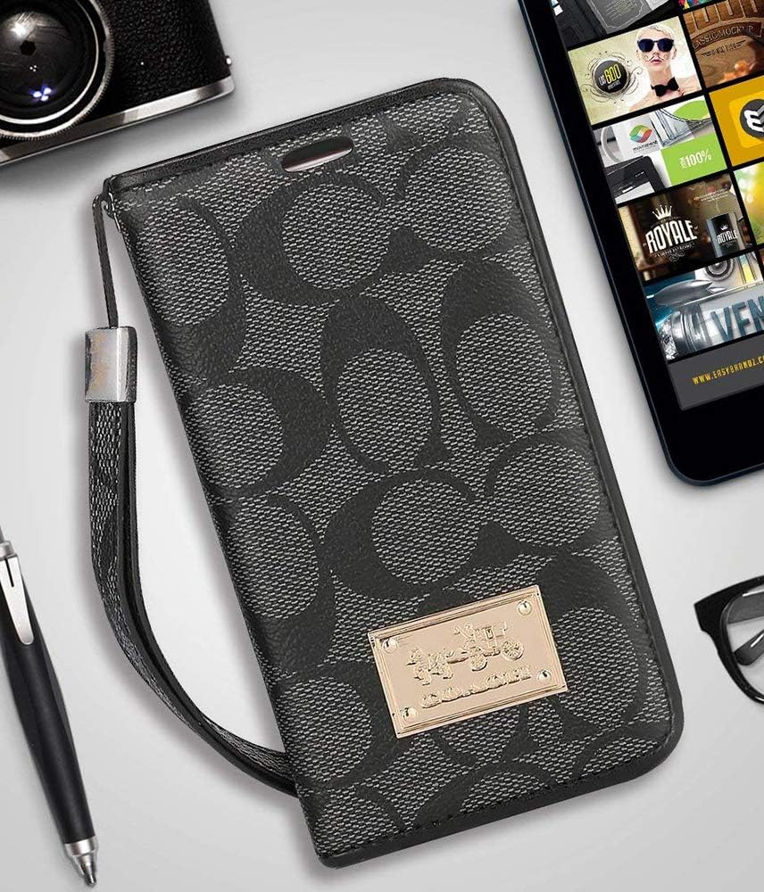POEKINY iPhone Xs Max Wallet Case - Luxury Elegant PU Leather Monogram Classic Style Cover Compatible with iPhone Xs Max(iPhone Xs Max,Black)