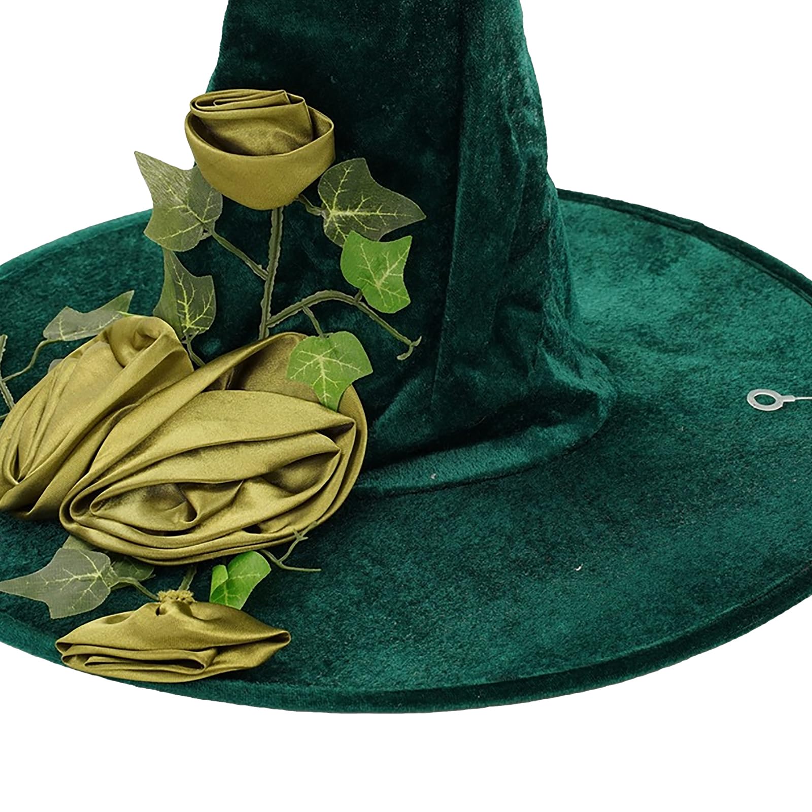 NICEYEA Halloween Witch Hat Green Wizard Hat with Rose Flower Wide Brim Magic Cap Fancy Dress Carnival Costume Christmas Party Cosplay Accessories - Image 3