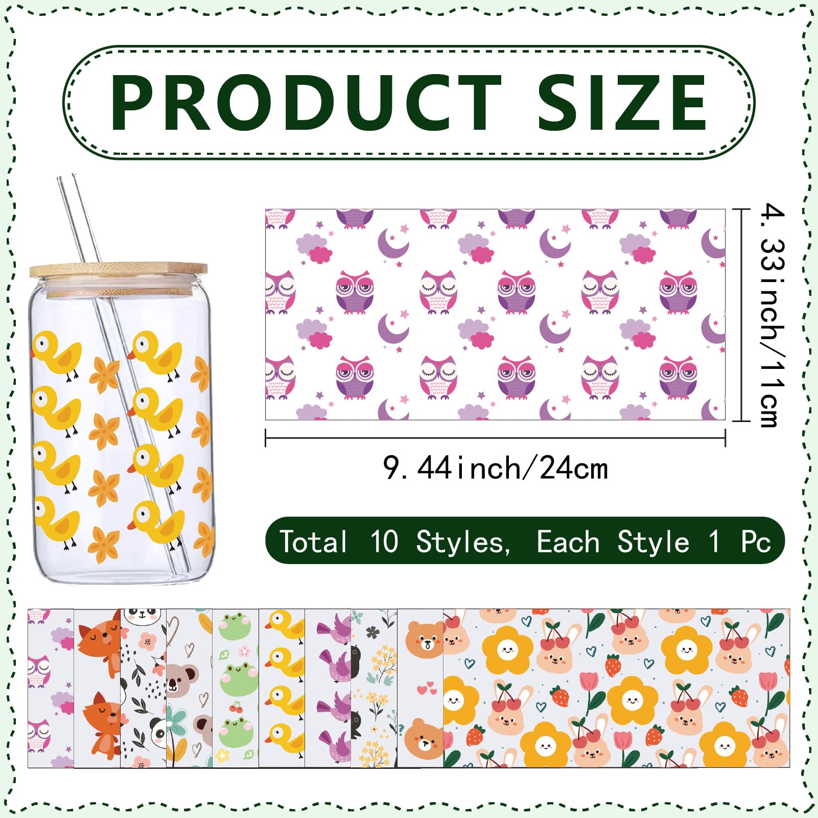 CREATCABIN 10 Sheets Animal Stickers for Glass Cups, Rub On Transfers, Decals, UV DTF Cup Wrap - Image 2