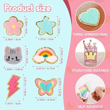 Jspupifip 40 Pcs Chenille Embroidered Patches, Self Adhesive Patches, Cute