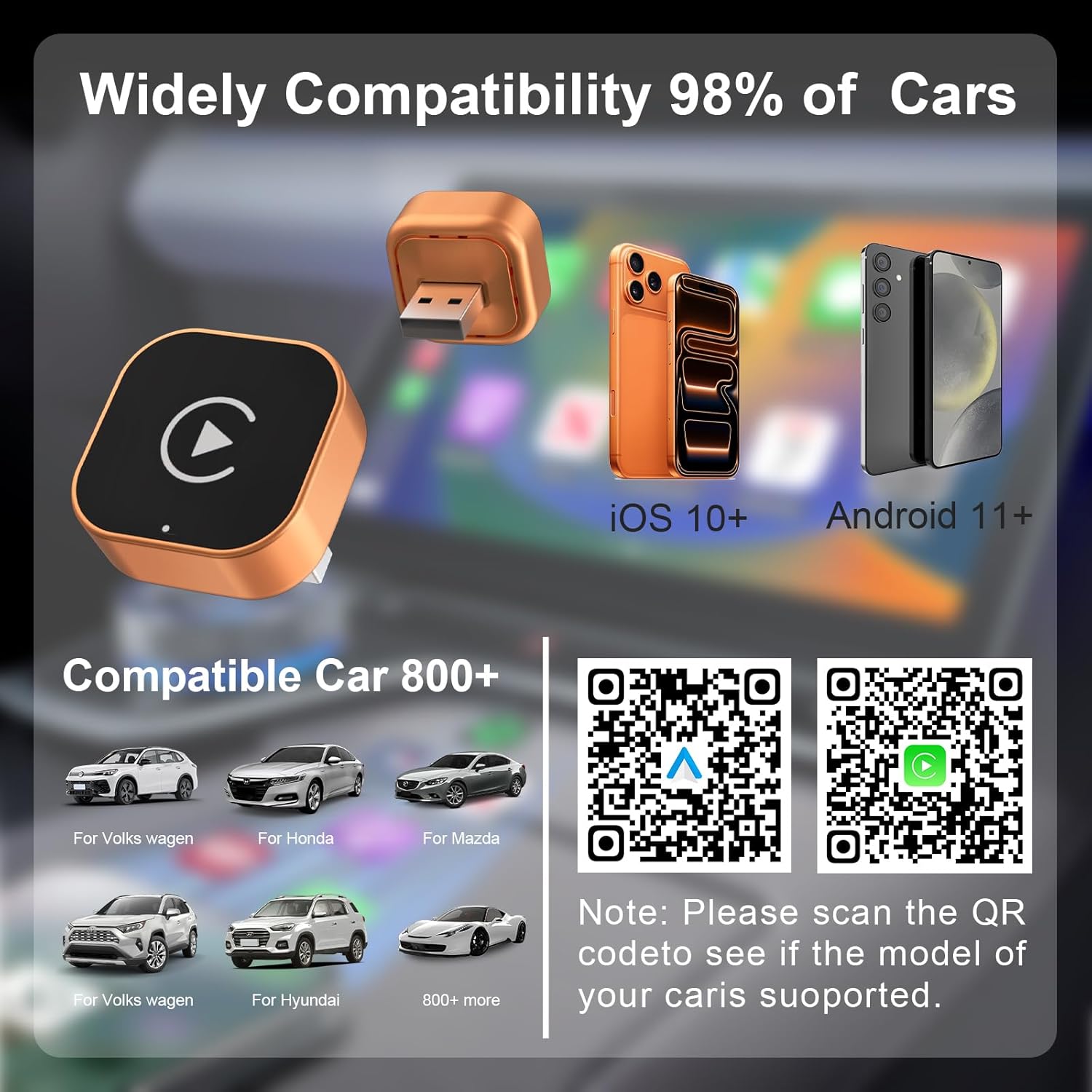 Wireless CarPlay Adapter for Apple iPhone & Android Auto, Mini CarPlay Adapter Convert Wired to Wireless,Plug & Play, Auto-Connect, No Delay, BT 5.4, 2.4G/5G WiFi [2026 Upgraded]