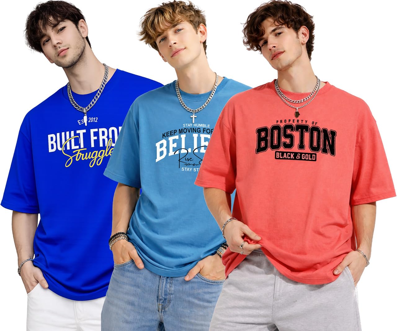 london hills Printed Cotton Blend Half Sleeve Oversized Men Round Neck Tshirts | T Shirt for Man | Tshirt | Shirts Men | Tshirt for Man | T-Shirt | Pack of 3-picture-53