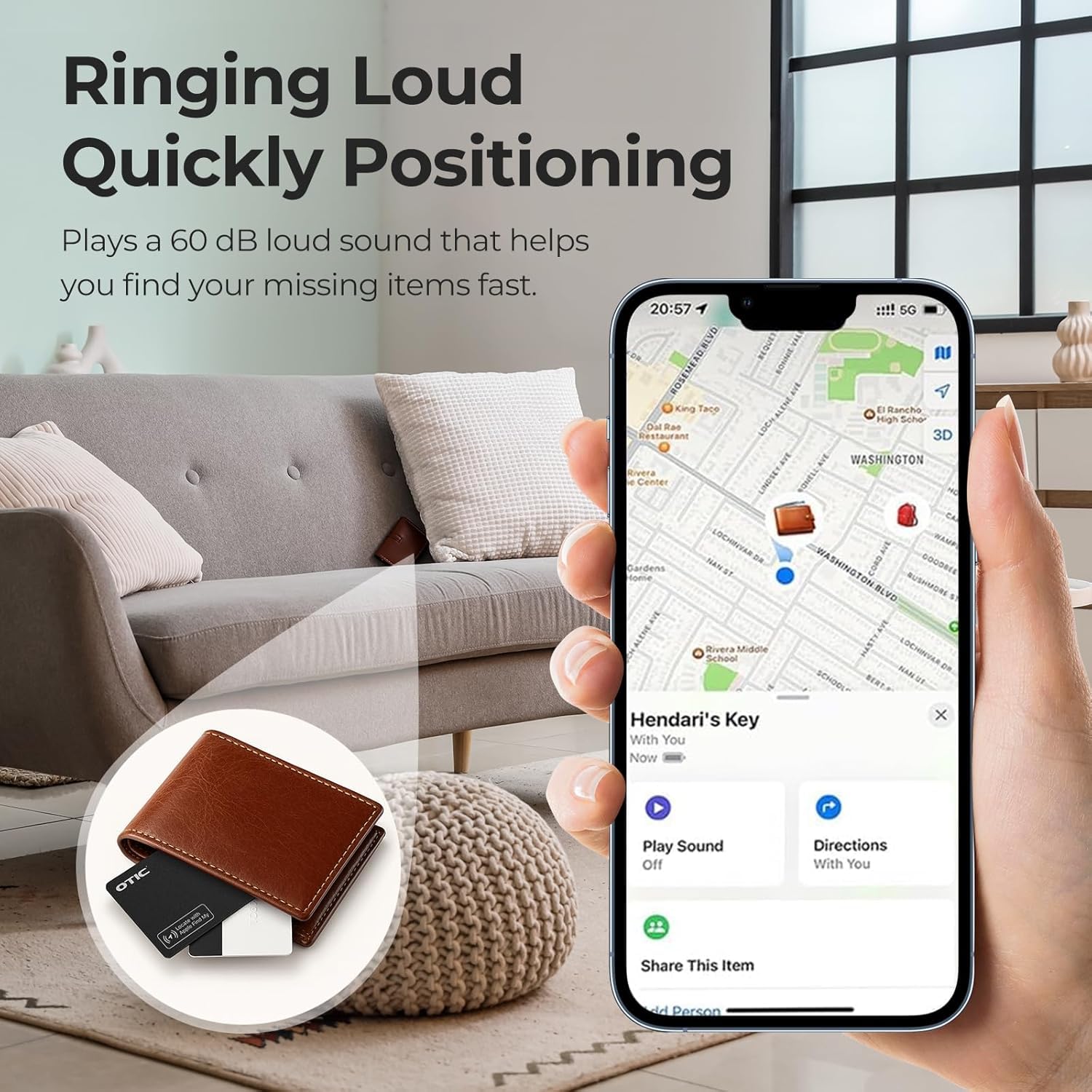 OTIC Wallet Tracker Card, ultra-sottile 1,7 mm ricaricabile Finder, funziona con Apple Find My (solo iOS), localizzatore di oggetti per etichette bagagli, passaporti, telefono, impermeabile IP67