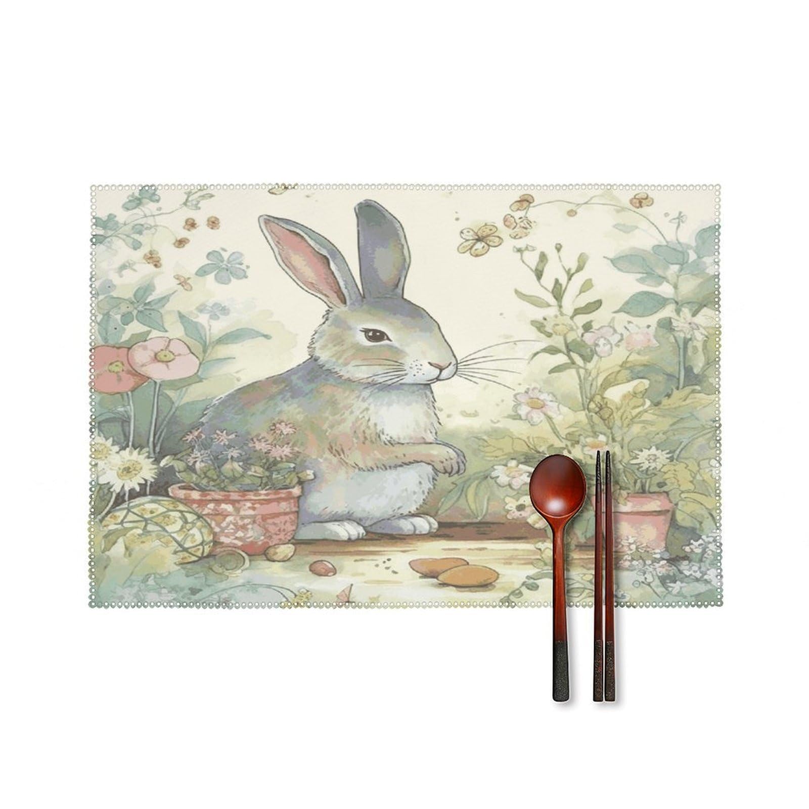 Fekiloot Style Garden Bunny Placemats Set Of 6,Table Mat