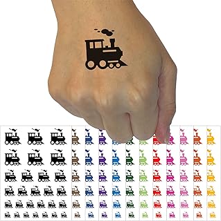 Locomotive Railway Train Engine Temporary Tattoo Water Resistant Fake Body Art Set Collection - Brown (One Sheet)