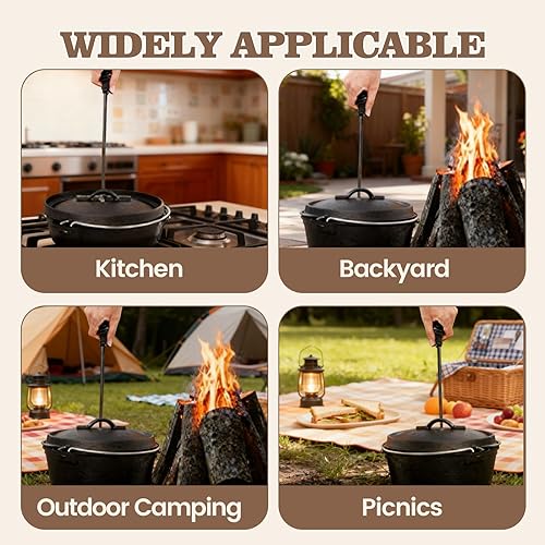 Miniatura 6 de Topyond Levantador de tapa de horno holandés con mango en espiral, elevador de tapa de hierro fundido de 7.7 pulgadas, levanta de forma segura las