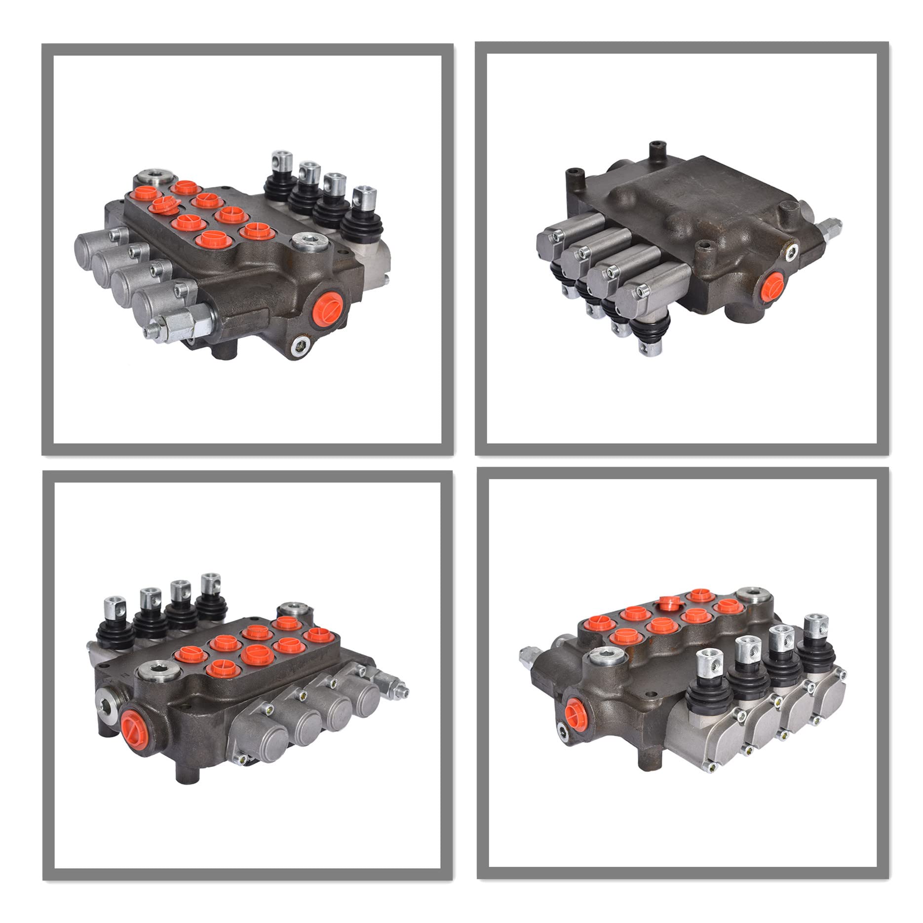 Hydraulisches Richtungs-Monoblockventil mit doppelter Wirkung, 4 Spulen, 21 gpm, SAE-Anschlüsse mit Joystick, hydraulisches Richtungssteuerventil 3600 psi, passend für kleine Traktoren, Lader usw.