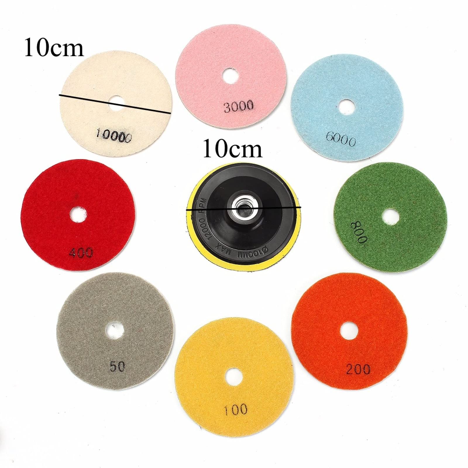 Almohadillas pulidoras de diamante, Kit de 16 almohadillas de pulido de diamante de 4 pulgadas y 100 mm for uso en húmedo/seco for granito, piedra, hormigón, mármol, juego de discos de pulido