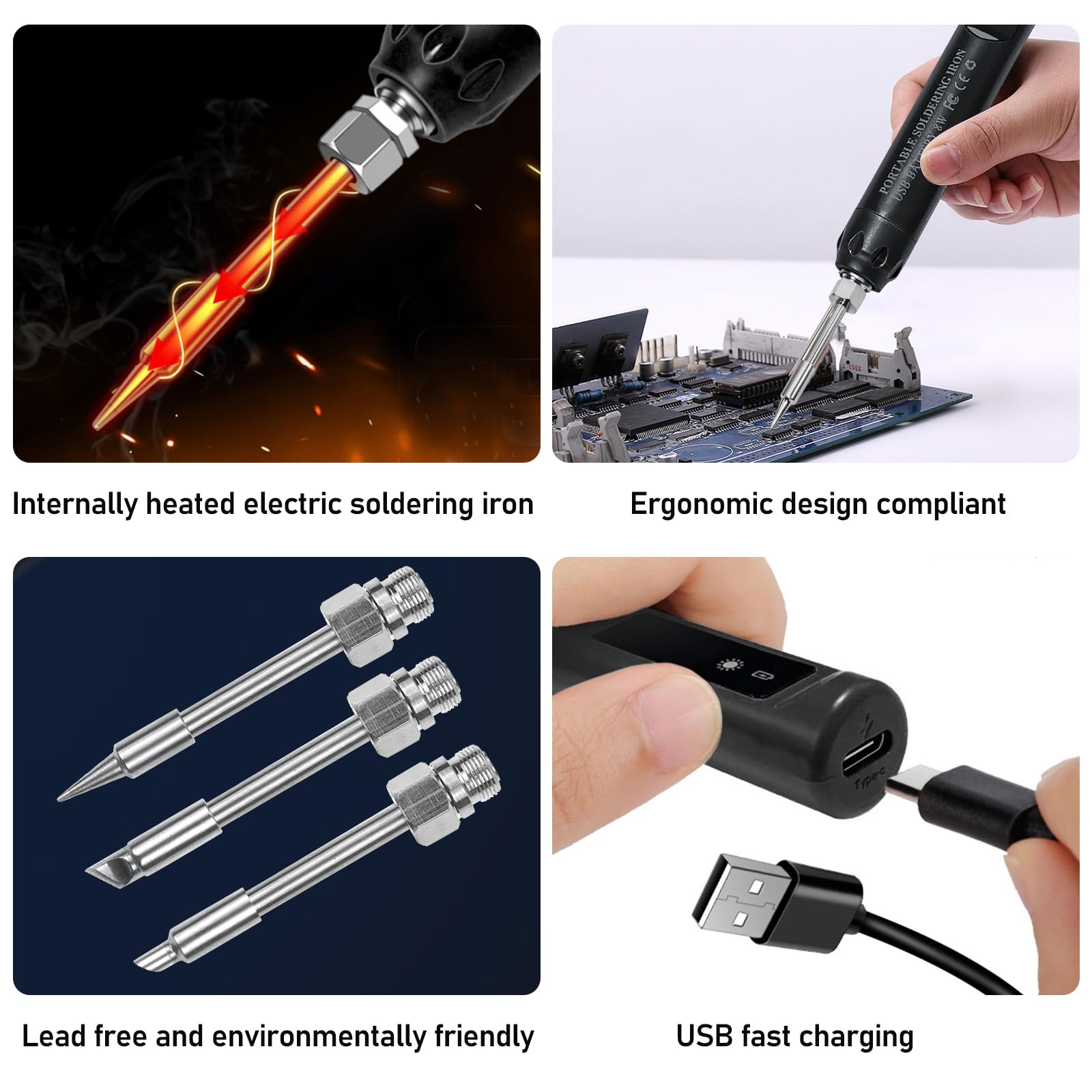 Soldeerbout met batterij, draadloze USB-soldeerbout, set met lcd Soldeerbout met batterij, draadloze USB-soldeerbout, set met lcd