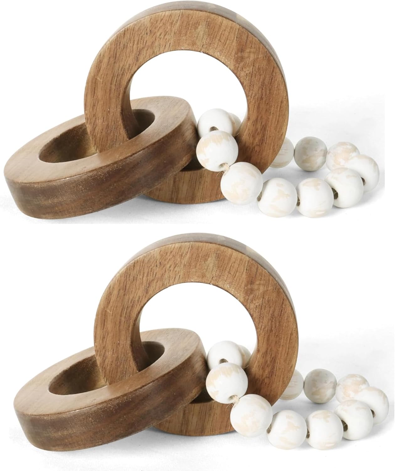 Oakrain 2pcs Wood Chain Link Decor, Minimalist Home Décor Accents, Natural Boho Farmhouse Rustic Handmade Wood Knot Decor for Shelf Coffee Table, Best Housewarming Gifts