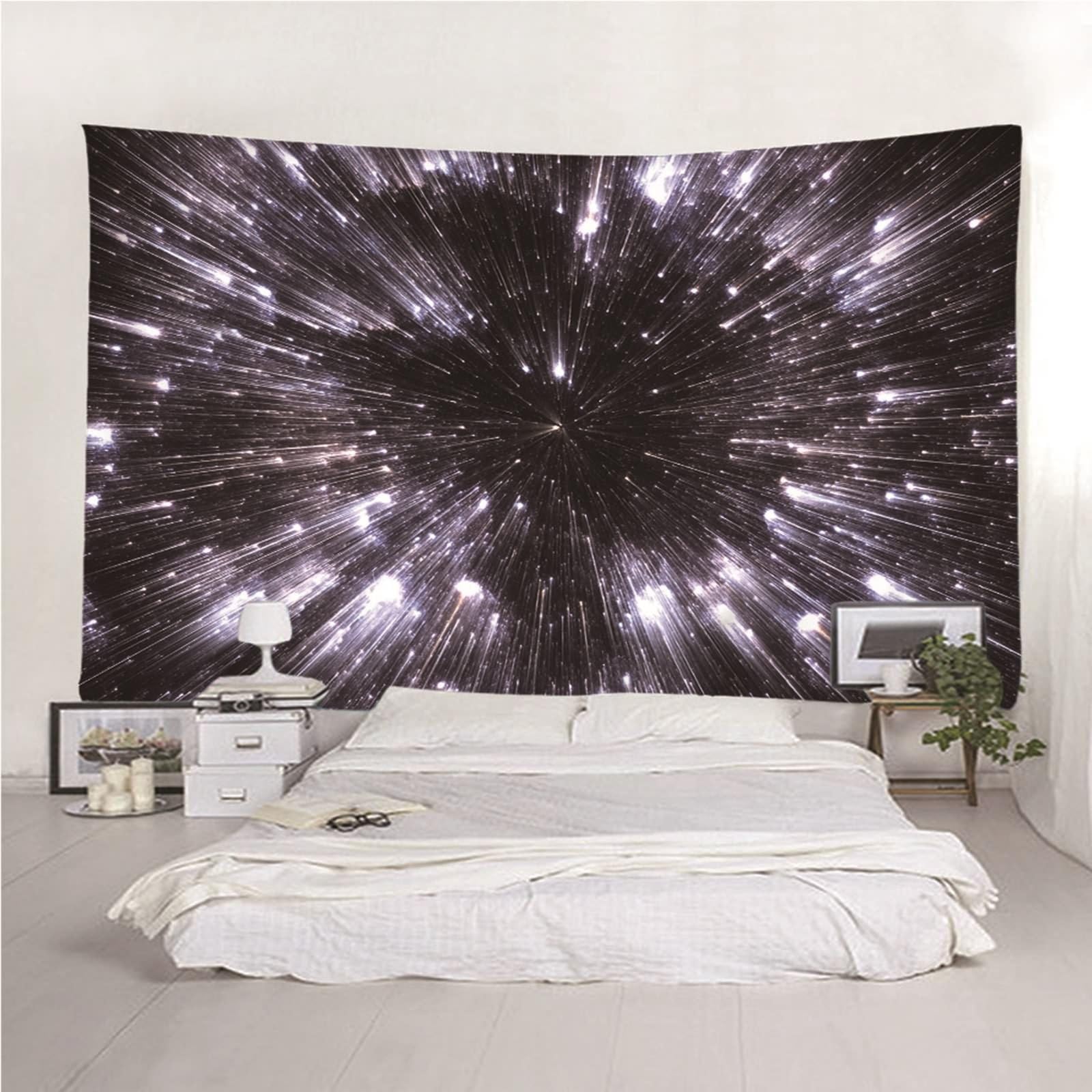 Tapiz de pared 200 x 200 cm, para exteriores, diseño de meteoritos, color negro y blanco
