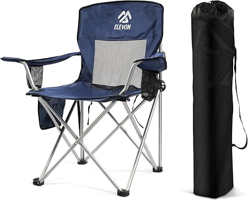 Vista 10 de Silla de camping Elevon, silla plegable portátil al aire libre con brazos, soporte para tazas y bolsa de transporte Verde