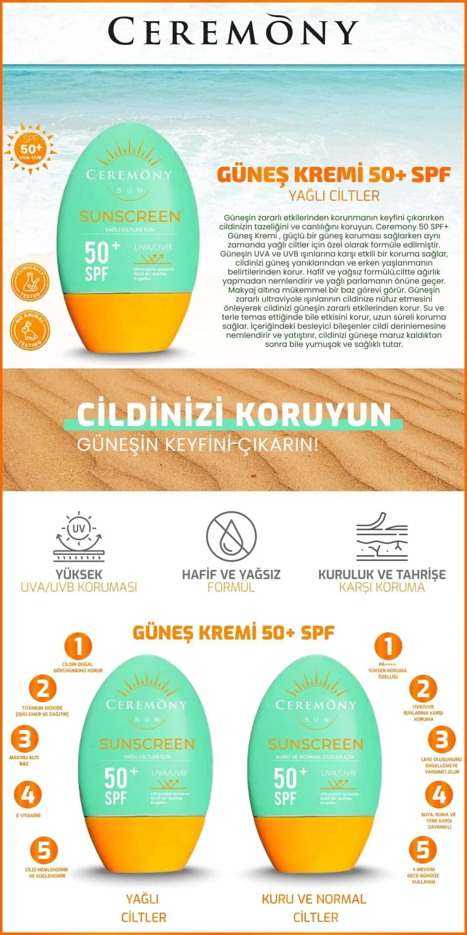 CEREMONY GÜNEŞ KREMİ 50+SPF YAĞLI CİLT.