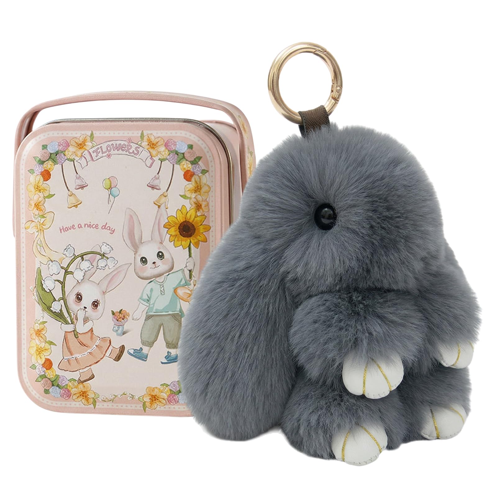 GETBSTOOP Fluffy Bunny Lulu Keychain, Handmade Soft Bunny PomPom Charms with Exquisite Box, Cute Rabbit Key Ring Charm for Handbag, Gift for Women, Girls, Easter & Birthday
