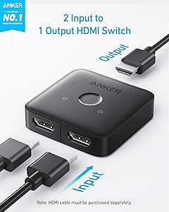 Anker HDMI Switch, 4K@60Hz HDMI Switcher, 2 in 1 Out with Smooth Finish, Supports HDR, 3D, Dolby, Compatible with Laptops, PC, Xbox Series, PS5 / PS4, Projector, and More