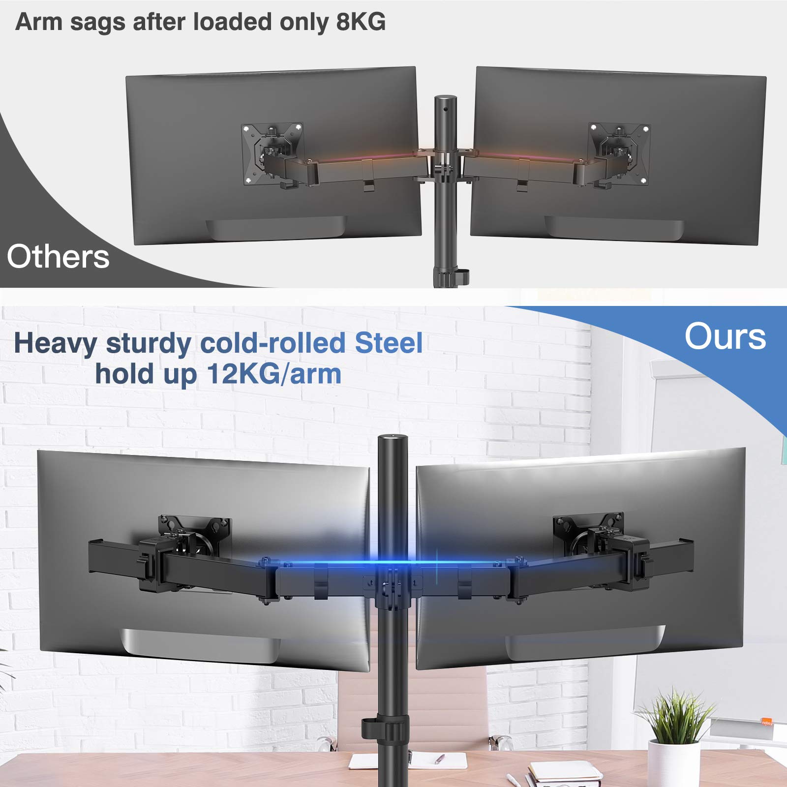 ErGear Monitorhouder voor plat en gebogen scherm van 13-32 inch, monitorstandaard met stevige geharde glazen voet, in hoogte verstelbaar, kantelbaar, draaibaar, VESA 75/100 mm ErGear Monitorhouder voor plat en gebogen scherm van 13-32 inch, monitorstandaard met stevige geharde glazen voet, in hoogte verstelbaar, kantelbaar, draaibaar, VESA 75/100 mm