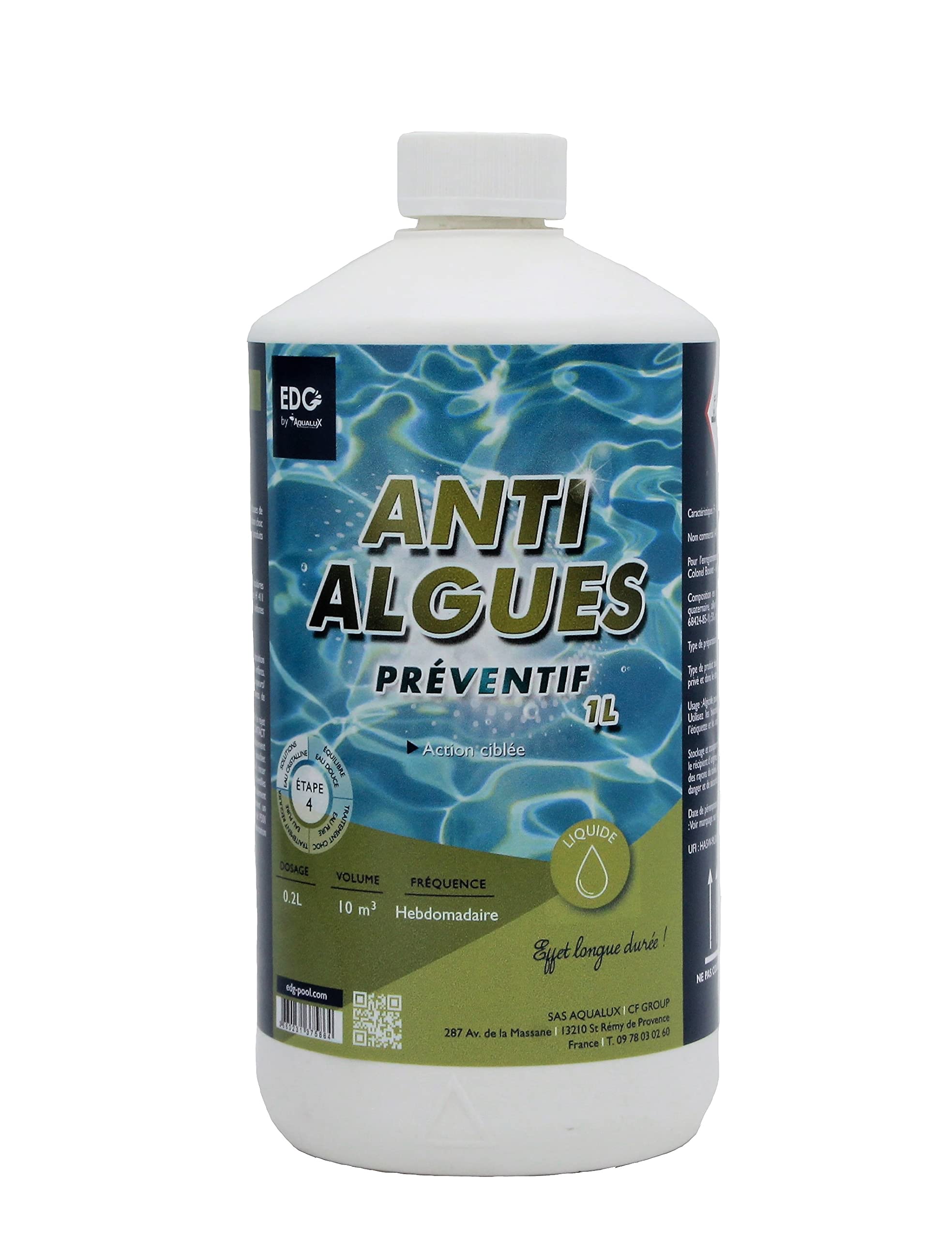 EDG by AQUALUX Anti-ALGUES PRÉVENTIF Liquide - 1L | Anti Algues Préventif + 10 Tests HPS OFFERTS 6 en 1