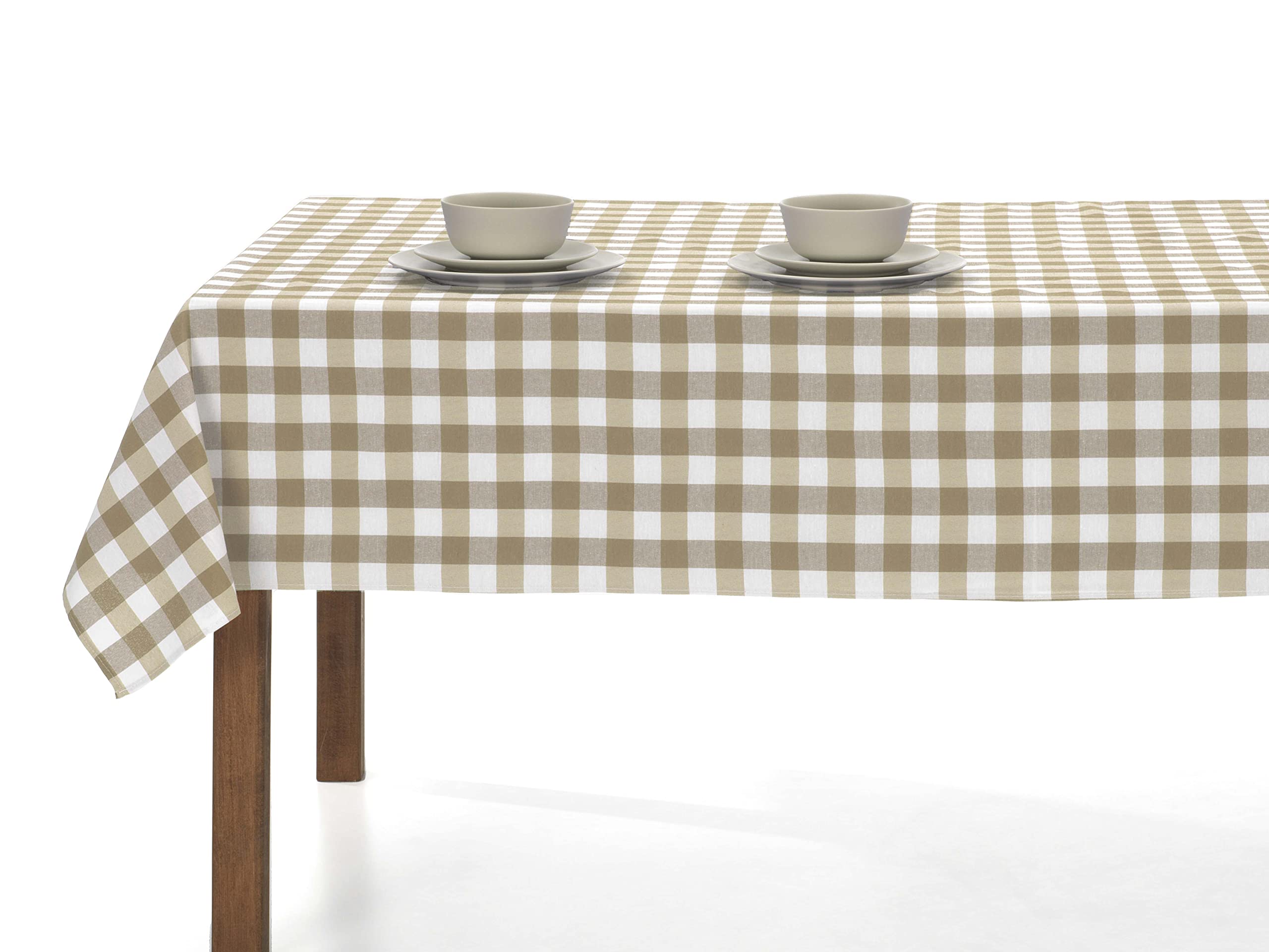 LAN&LAN - Mantel Rectangular a Cuadros Vichy, Lavable, magnífico para Interior y Exterior, manteles Ideales para picnics y reuniones al Aire Libre (140 x 100, Beige)