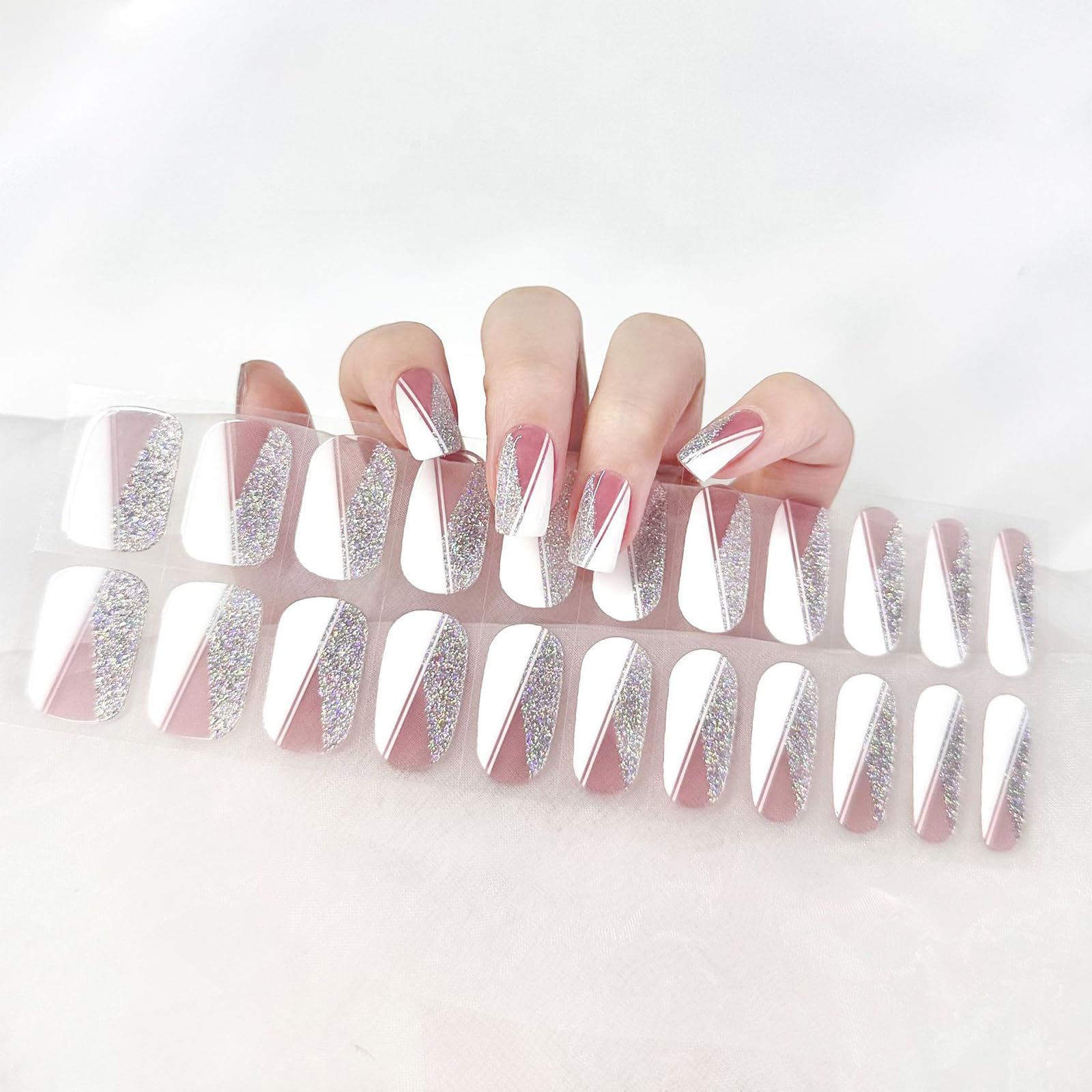 Ceboic UV Gel Strips – 22 Stück Langanhaltende Nagelfolien Mit Glitzer