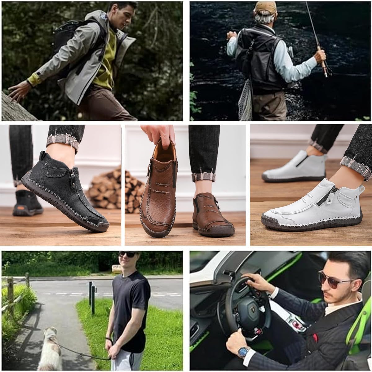 Men’s Slip-On Orthopedic Leather Boots,Men’s Handmade Premium Leather Slip-On Driving Boots,Men Side Zipper Orthopedic Shoes for Driving Hiking