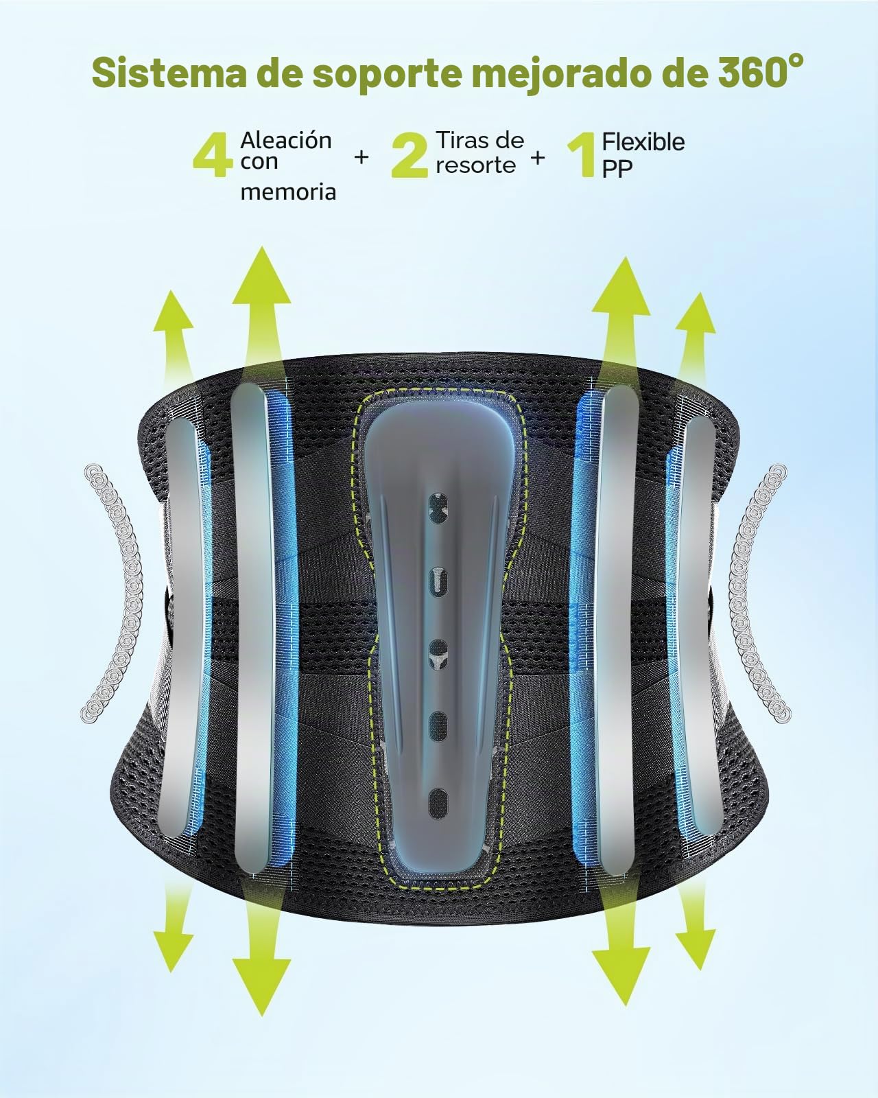 Rakiie Lumbar Para Hombre y Mujer, 7X Soporte Ergonómico para mujer y Hombre, Correas Ajustables y malla Suave y Transpirable (Gris, Large)