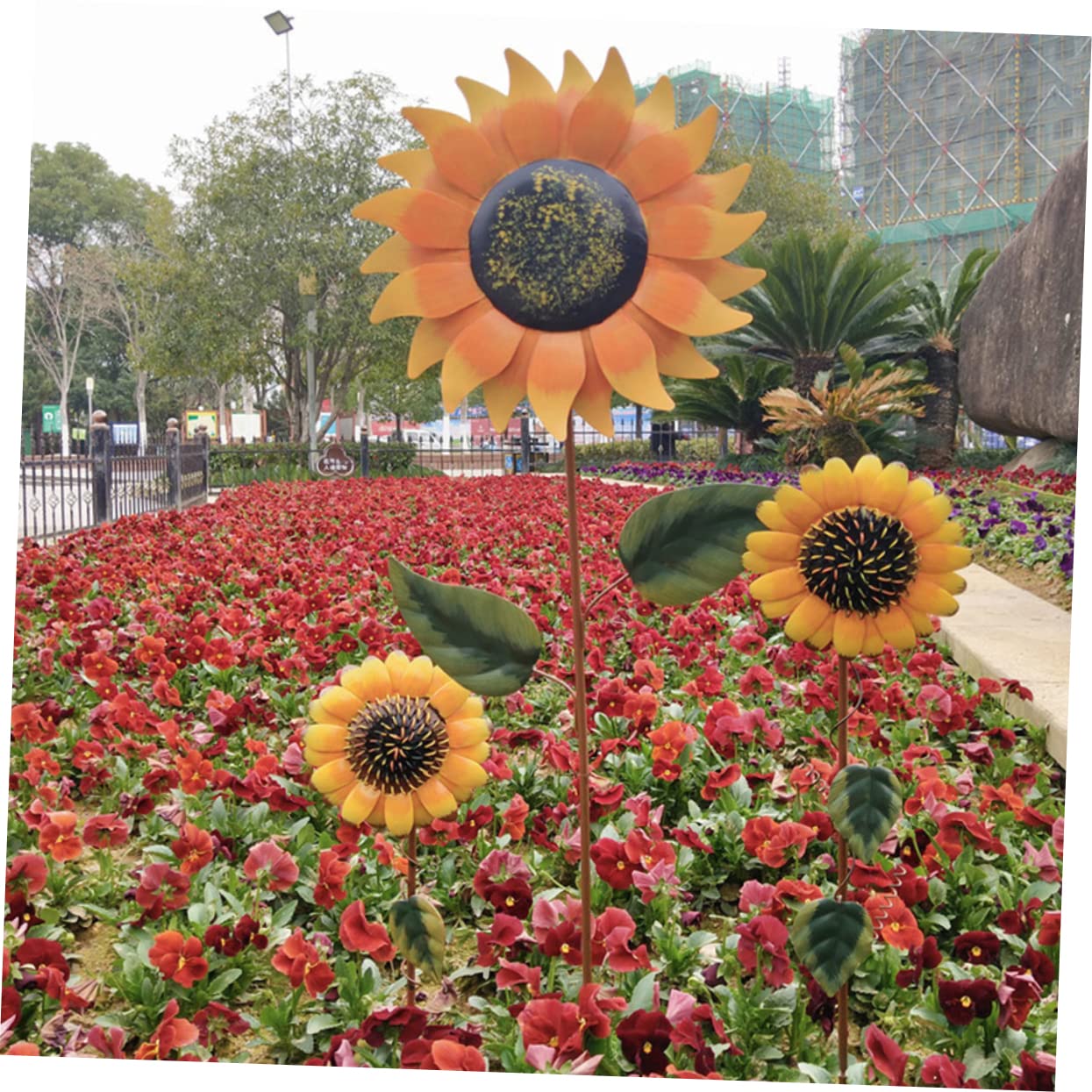 Okngr 2 Pacchetti di girasole da giardino, decorazione vintage girasole, in metallo, decorazione per giardino, cortile, cortile, patio