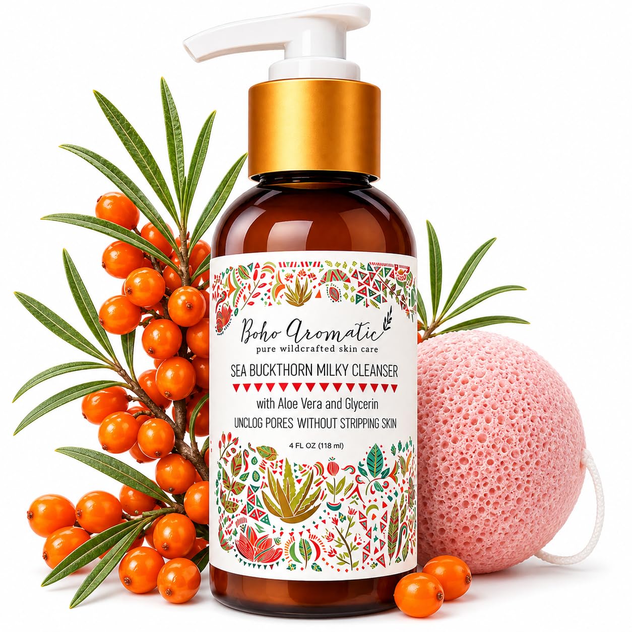 Sea Buckthorn Milky Face Wash – Gentle Creamy Daily Facial Cleanser with Aloe Vera – Brightening, Non-Drying, pH-Balanced Formula for Sensitive Skin & Pores – Anti-Aging Natural Hydrating Skincare