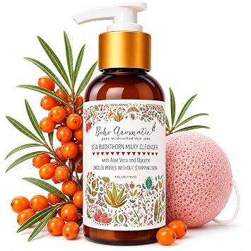 Sea Buckthorn Milky Face Wash Gentle Creamy Daily Facial Cleanser with Aloe Vera Brightening, Non-Drying, pH-Balanced Formula for Sensitive Skin & Pores Anti-Aging Natural Hydrating Skincare