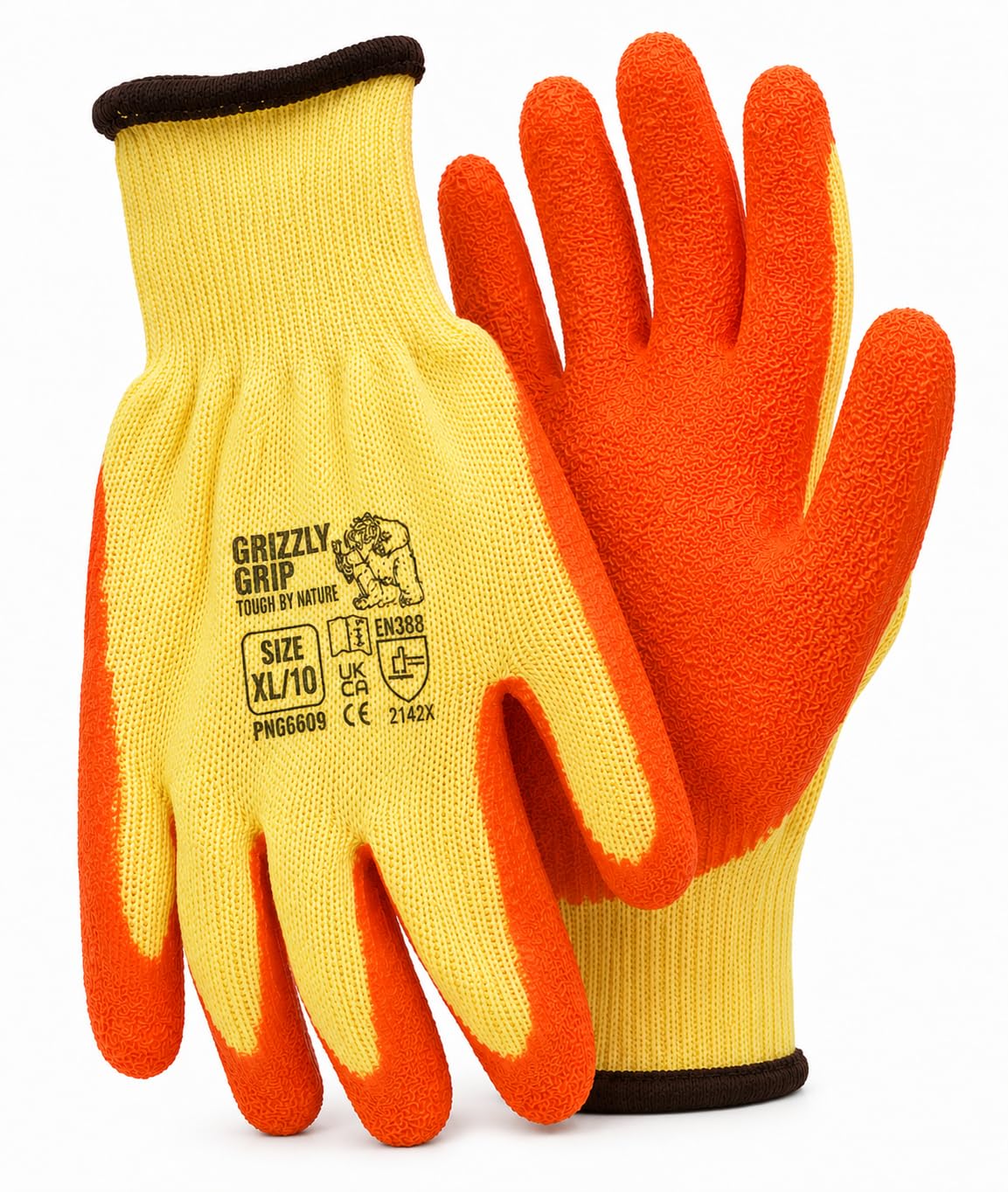 Auto Choice Grizzly Grip Builders Gloves – Latex Coated Work Gloves for Construction, DIY, Gardening & Warehouse Handling – Heavy Duty Textured Grip – Breathable Knit Liner (96, XL | Size-10)