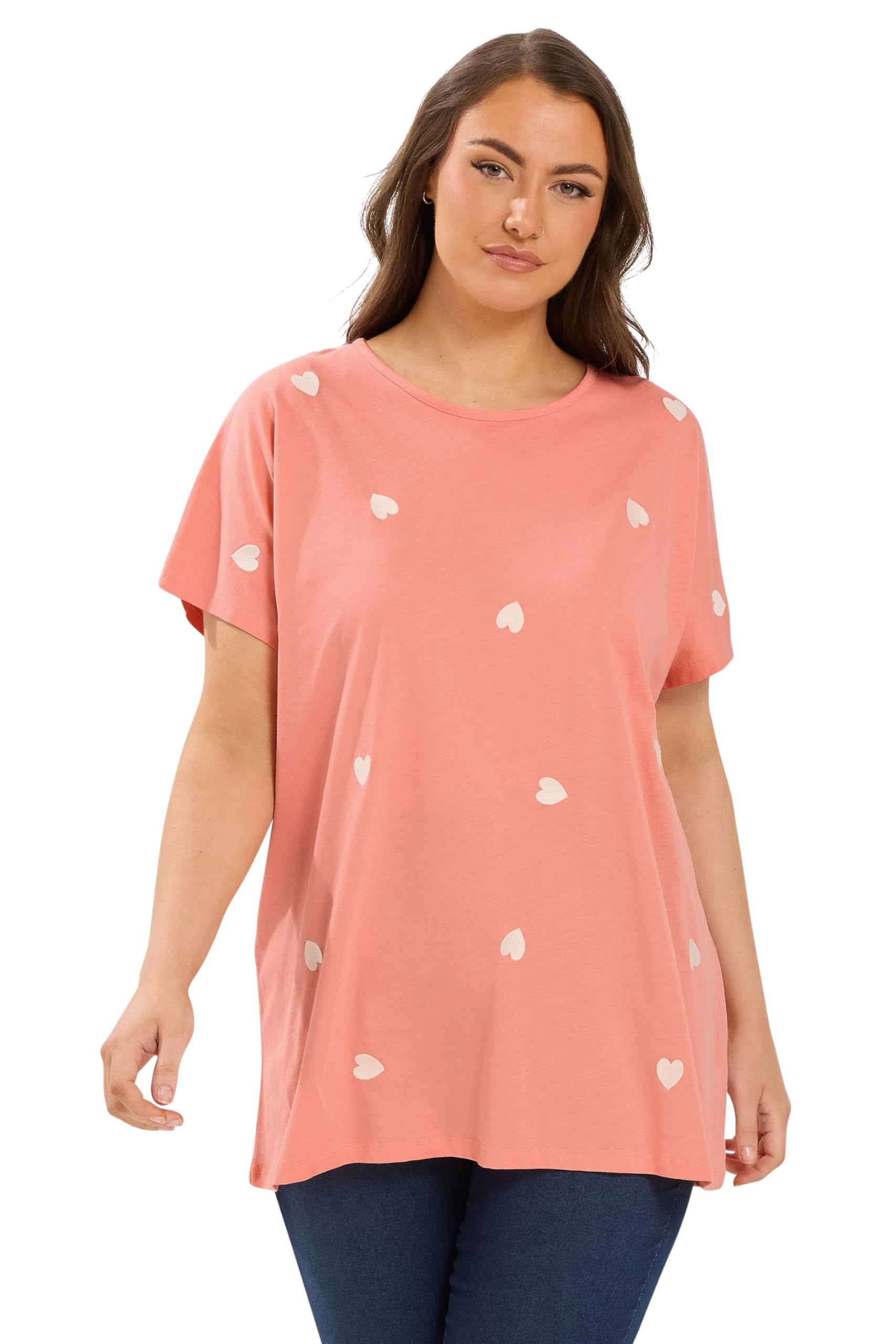 Yours Women's Orange Embroidered Heart T-Shirt In | Size: 22/24