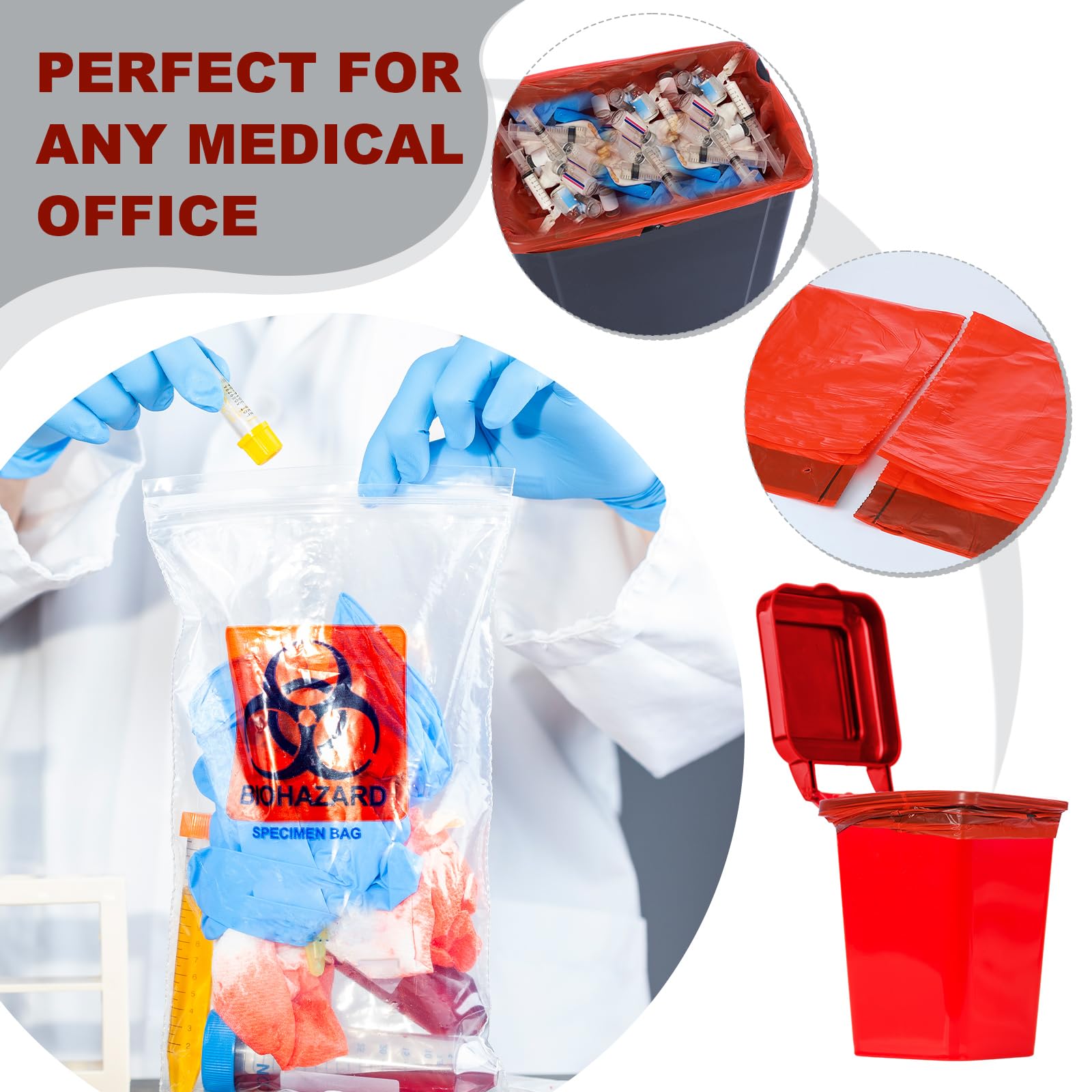 Geiserailie 140 bolsas de eliminación de residuos de riesgo biológico de 24 x 24 pulgadas, bolsas de desechos infecciosos con cordón, bolsas rojas de riesgo biológico de 10 galones, 20/rollo para