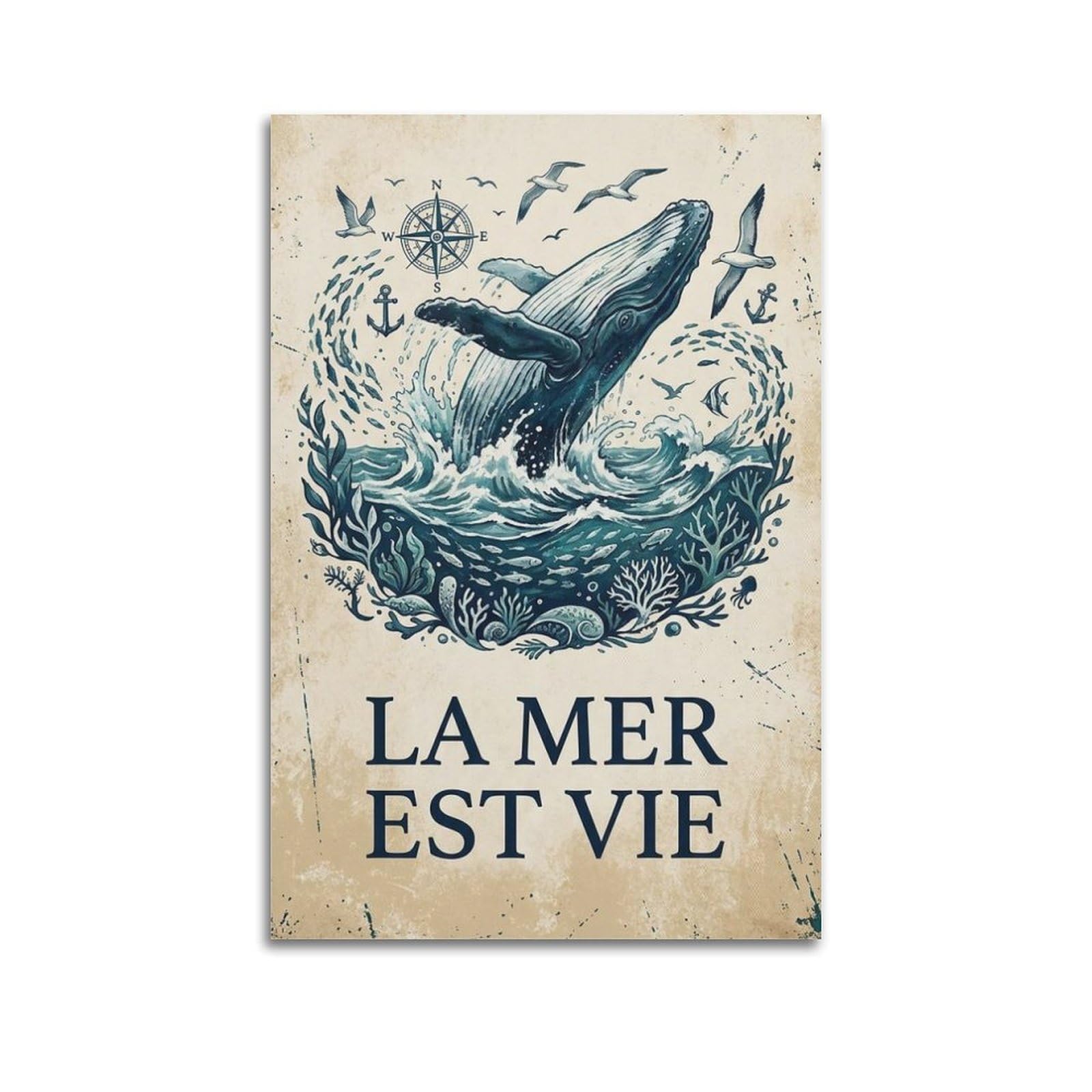 OKAHYS Botanical Nautical Ocean Vintage Poster Meer Classic Modern Decorative Canvas Prints - Ideal Wall Art for Family, Man Cave, Game Room, Boys & Girls Bedroom 24x36inch