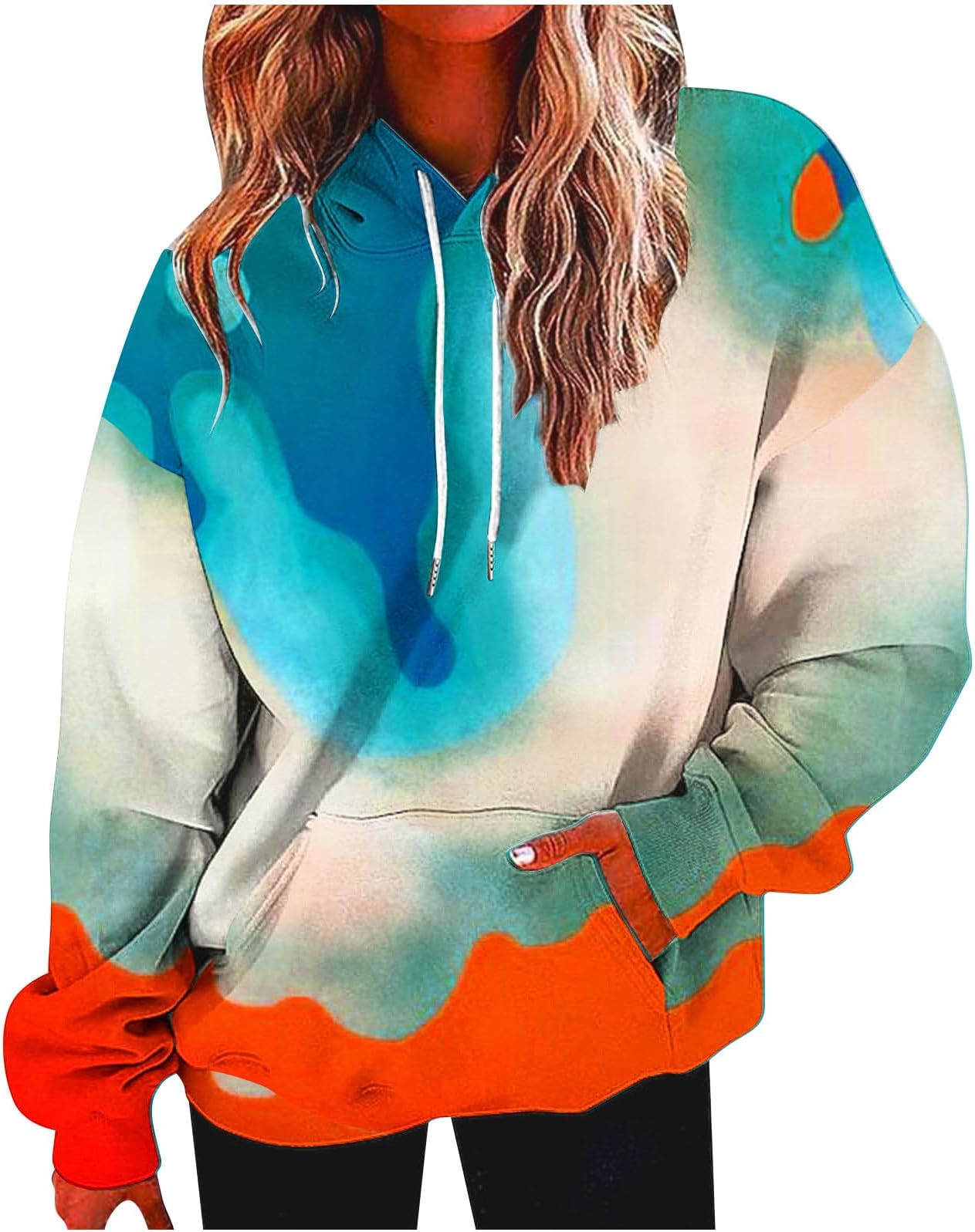 DOLKFU Women's Oversized Long Sleeve Casual Hooded Sweatshirts Drawstring Fashion Tie Dye Pullover Casual Sweatshirts