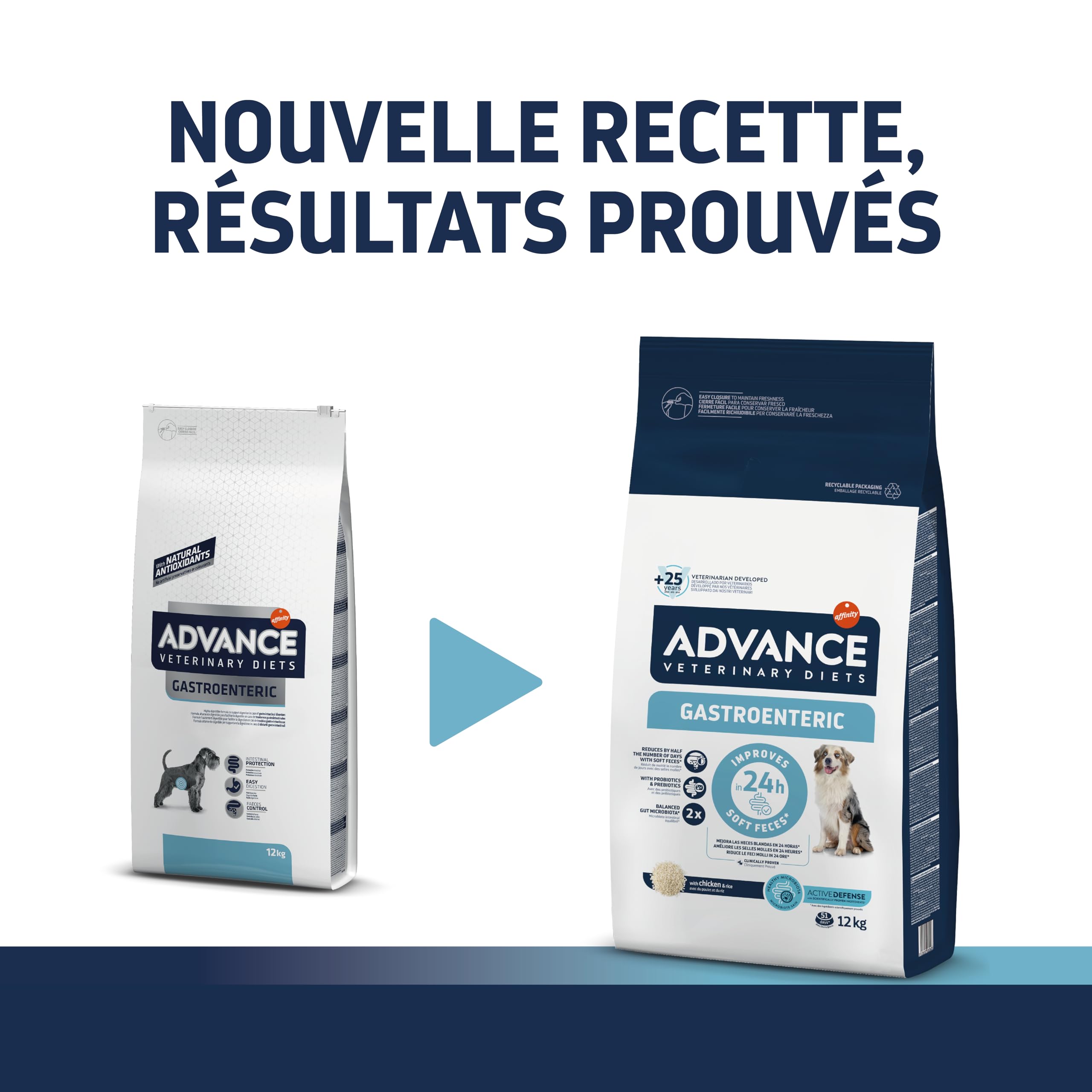 Advance Veterinary Diets Gastroenteric - Croquettes pour Chiens avec des Troubles gastro-intestinaux - 12kg