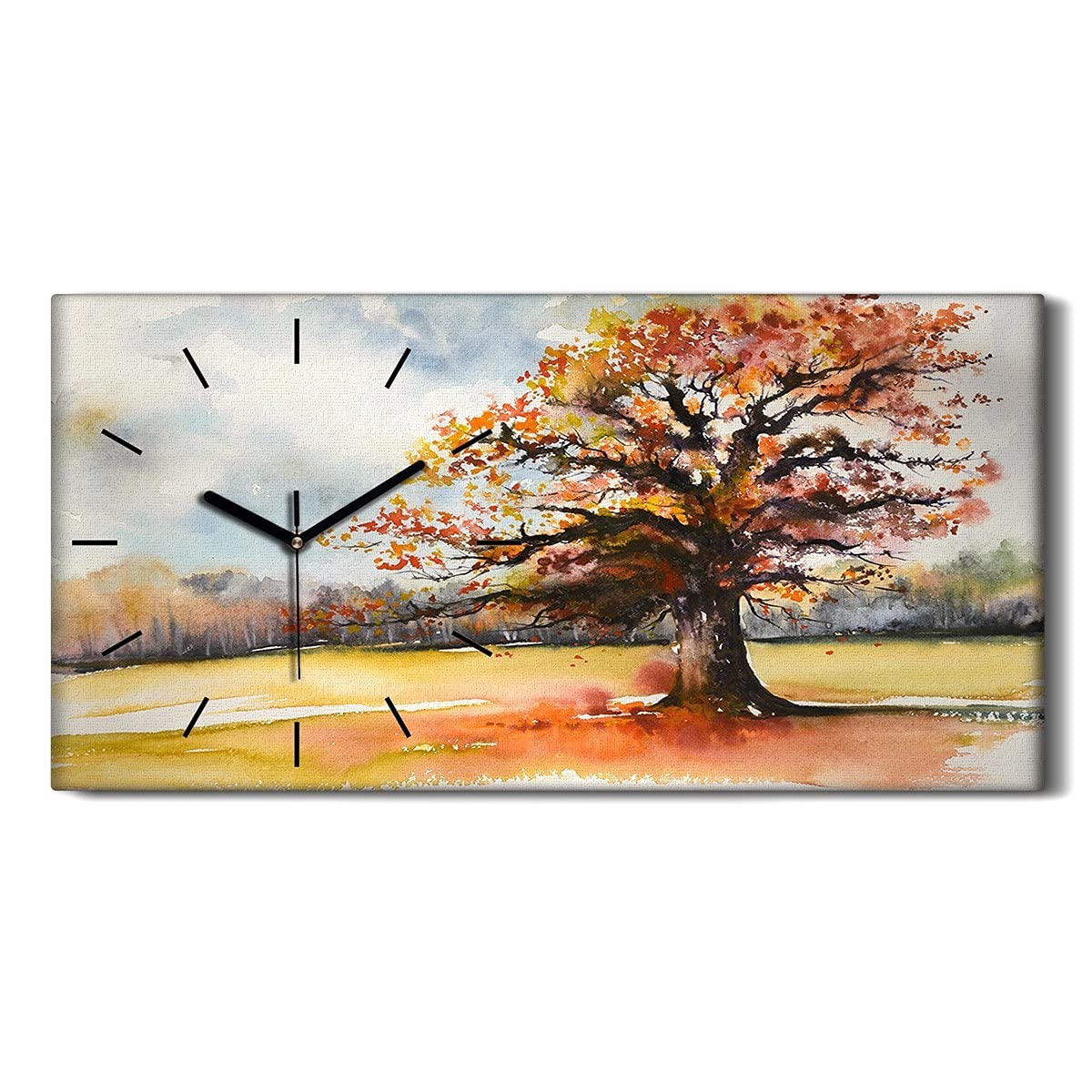 Horloge sur toile 60x30cm paysage d'automne salon chambre avec aiguilles noires