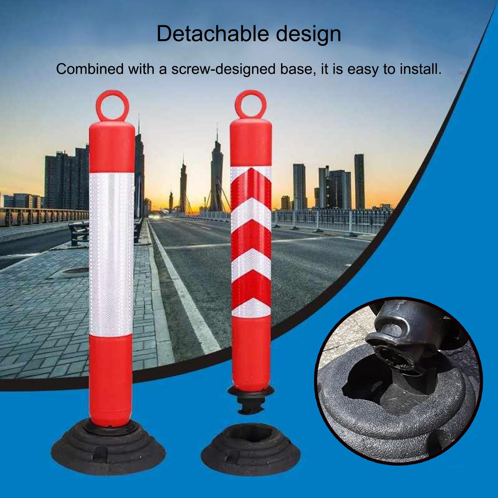 Paletto di segnalazione flessibile per la sicurezza stradale con base, per delimitare parcheggi in aree sensibili al traffico, colore rosso (2 pezzi)