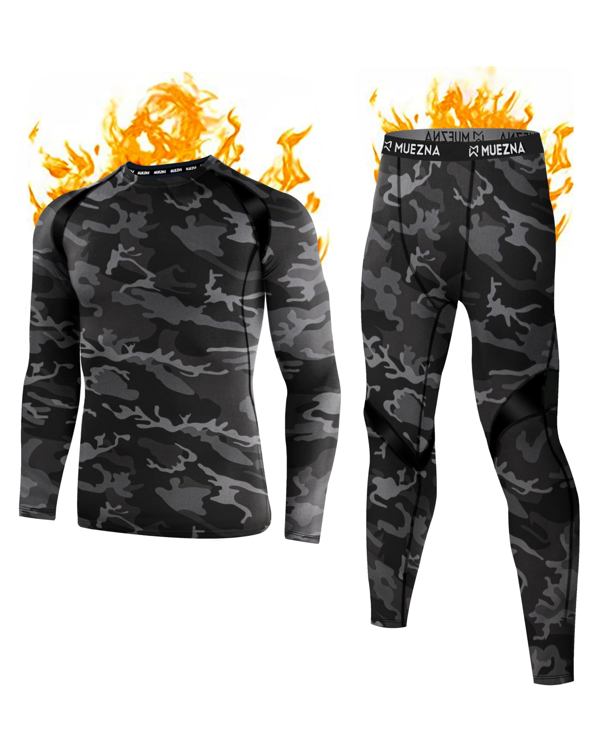 Muezna Herren Muezna Soft Fleece Lined Thermal Underwear Set Unterwsche (2er Pack)