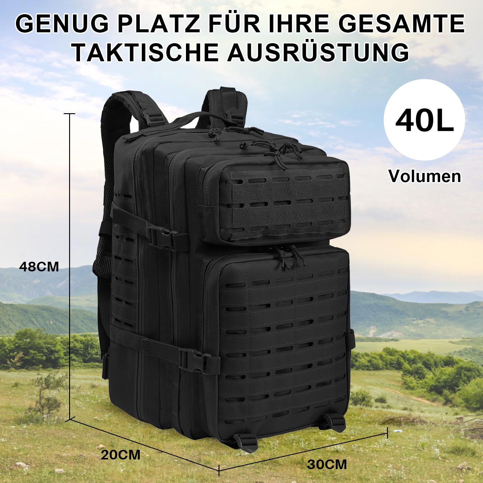SHANNA Trekkingrucksack, Wanderrucksäcke Militärrucksack 45L Armee Rucksack MOLLE Assault Pack Taktischer Kampfrucksack für Outdoor Wandern Camping Trekking Angeln Jagd