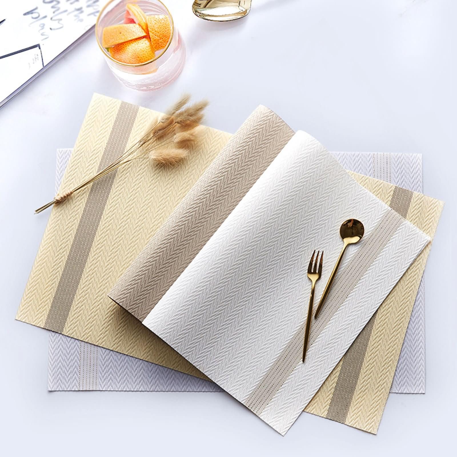 Set 8 Tovagliette Tavola Moderno, 30 x 45 CM Cachi Tovagliette Americane Ristorante Rettangolare PVC, Rettangolo con Strisce