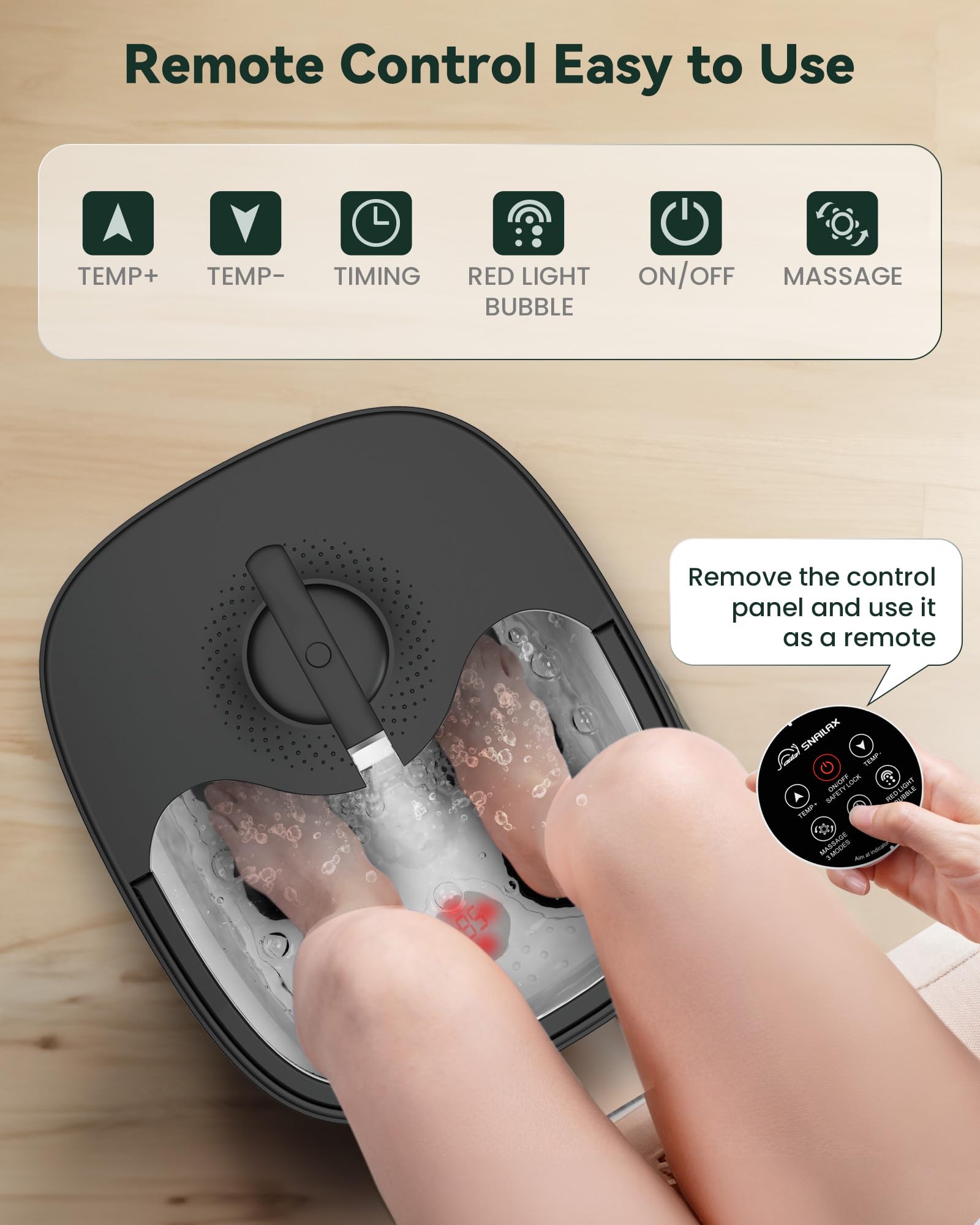 Snailax Bañera Spa Masajeador de pies con calor, Mando a distancia, Rodillos de masaje Shiatsu, Burbujas, Control de temperatura, Plegable, Bañera para pedicura, Regalos