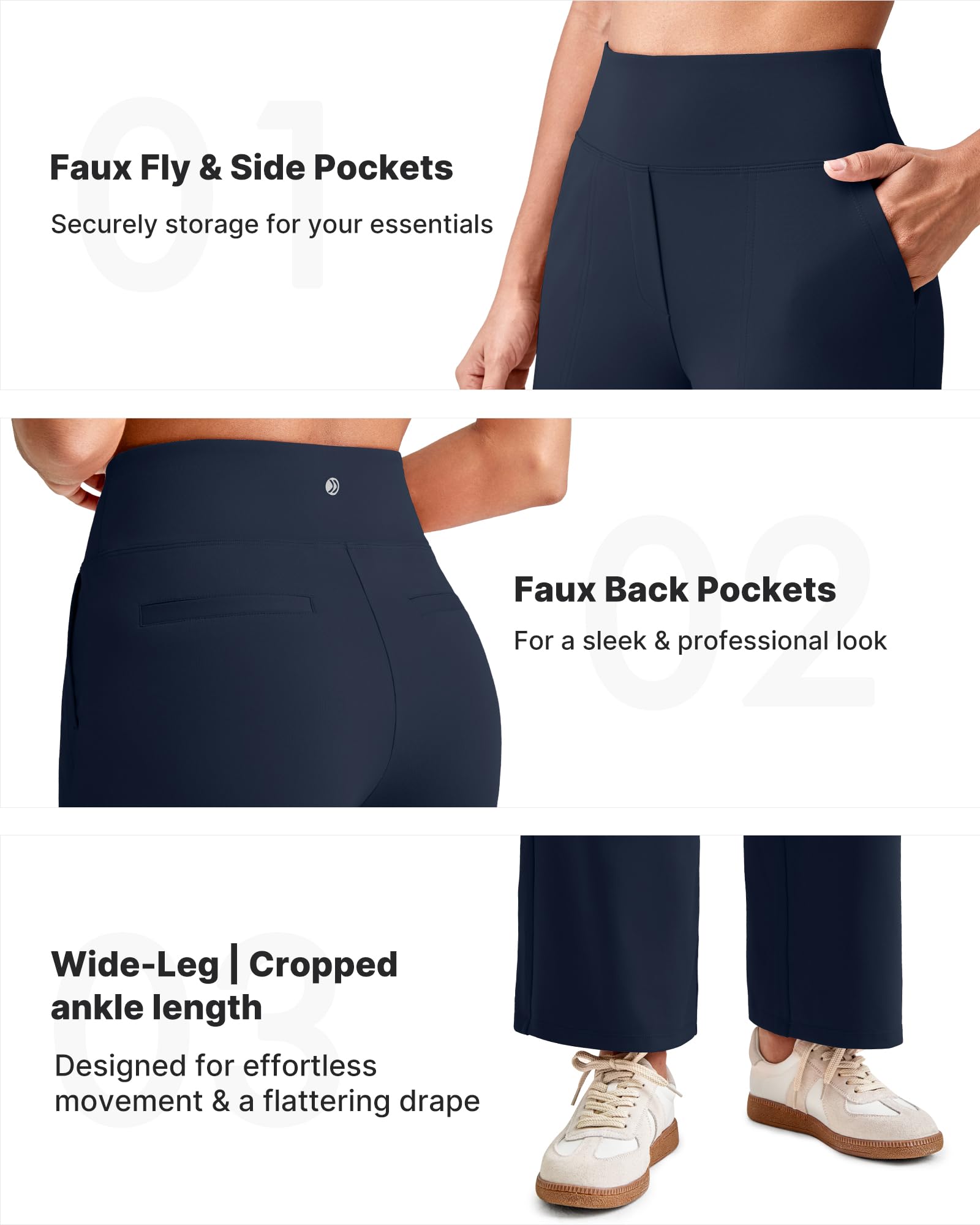 G4Free 25.5''/27.5''/29.5'' Wide Leg Yoga Pants for Women UK Ankle Length Trousers with Pockets High Waisted Business Casual Travel Pants